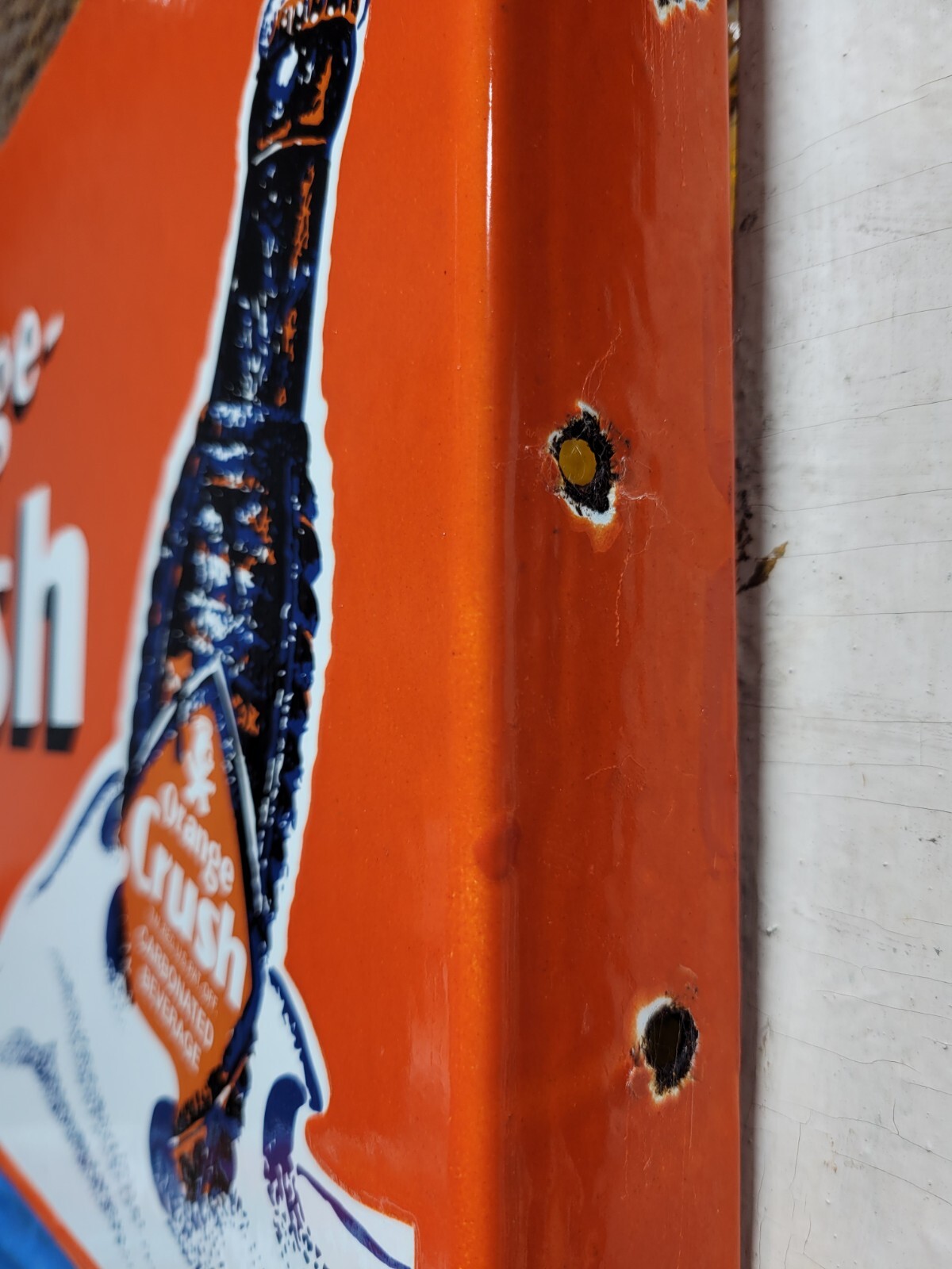 VINTAGE ORANGE CRUSH PORCELAIN SIGN OLD SODA FLANGE COLA BEVERAGE DRINK FOOD 20"