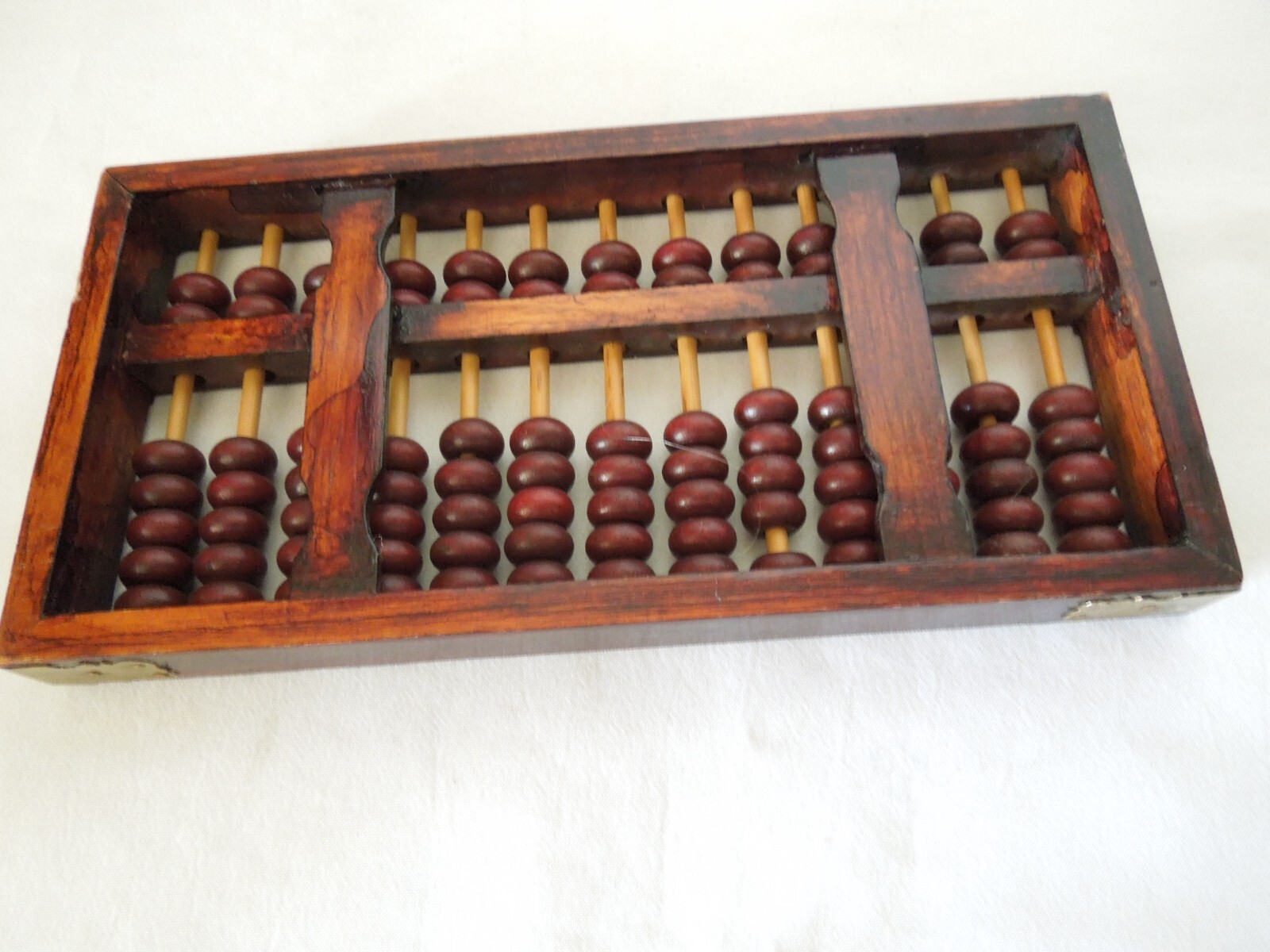 Vintage Chinese Abacus Wood Frame & Beads w/ Brass Hardware 13 Rows 91 Beads