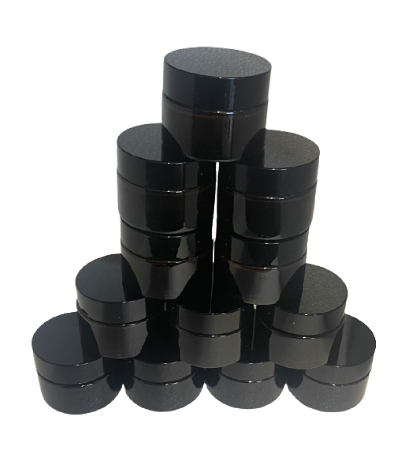 Amber 1 oz Round Glass Jars with Inner Liners and Black Lids, pack of 12
