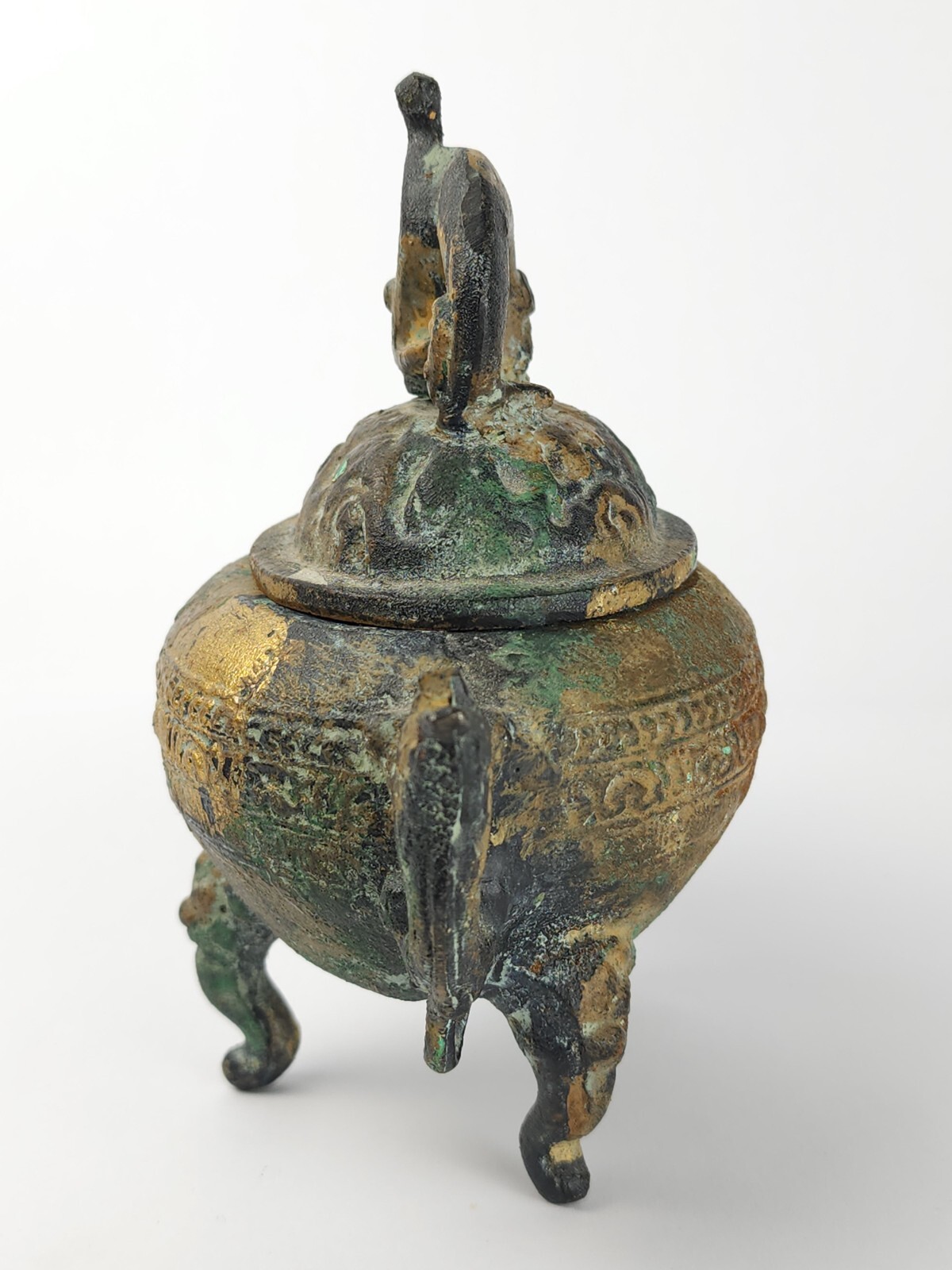 Vintage Metal Censer Lidded Incense Pot w/ Dolphin Chinese Or Japanese Replica