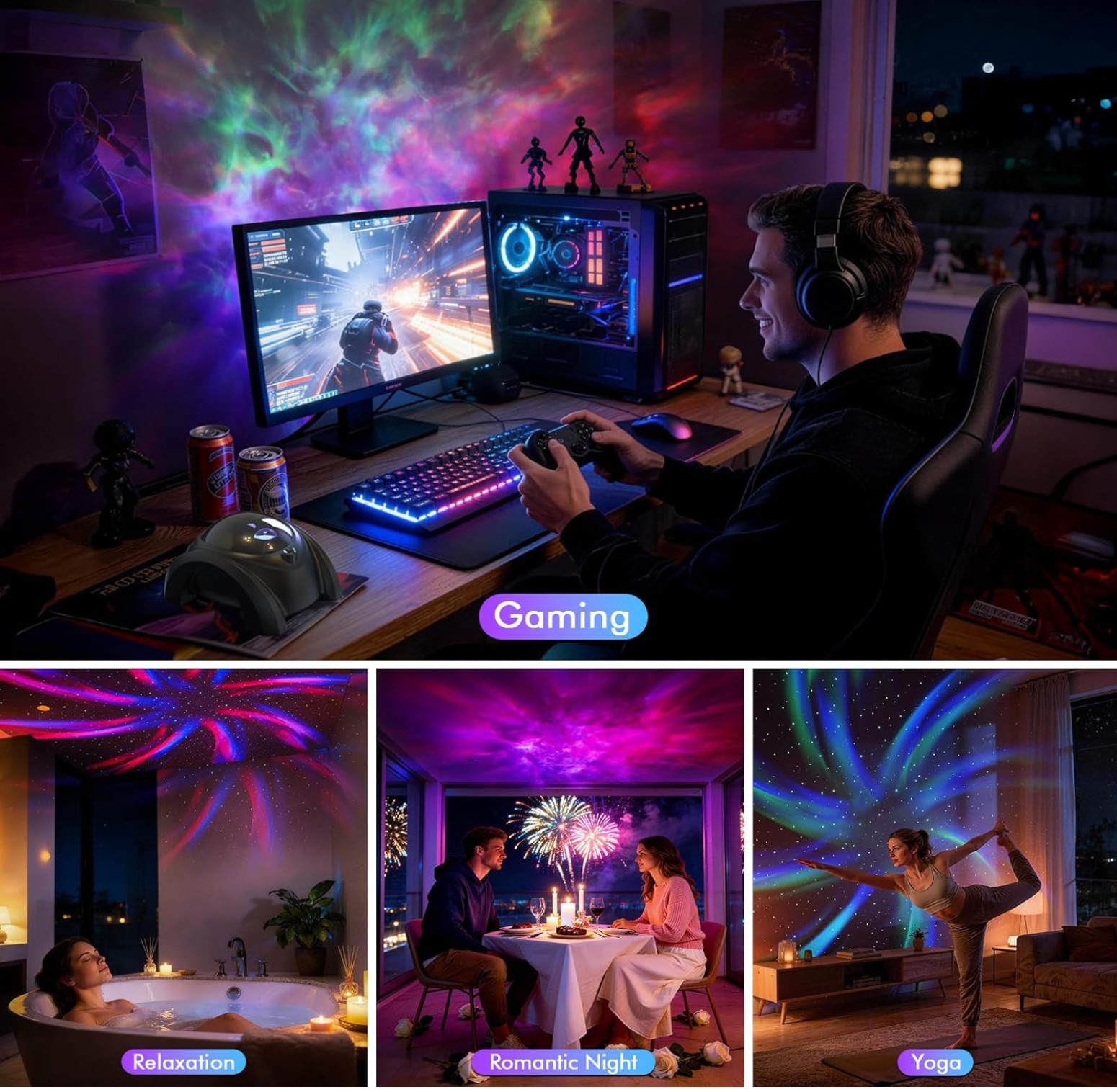 Dual Lens Galaxy Projector, 58 Light Effects Star Projector for Bedroom, Night L