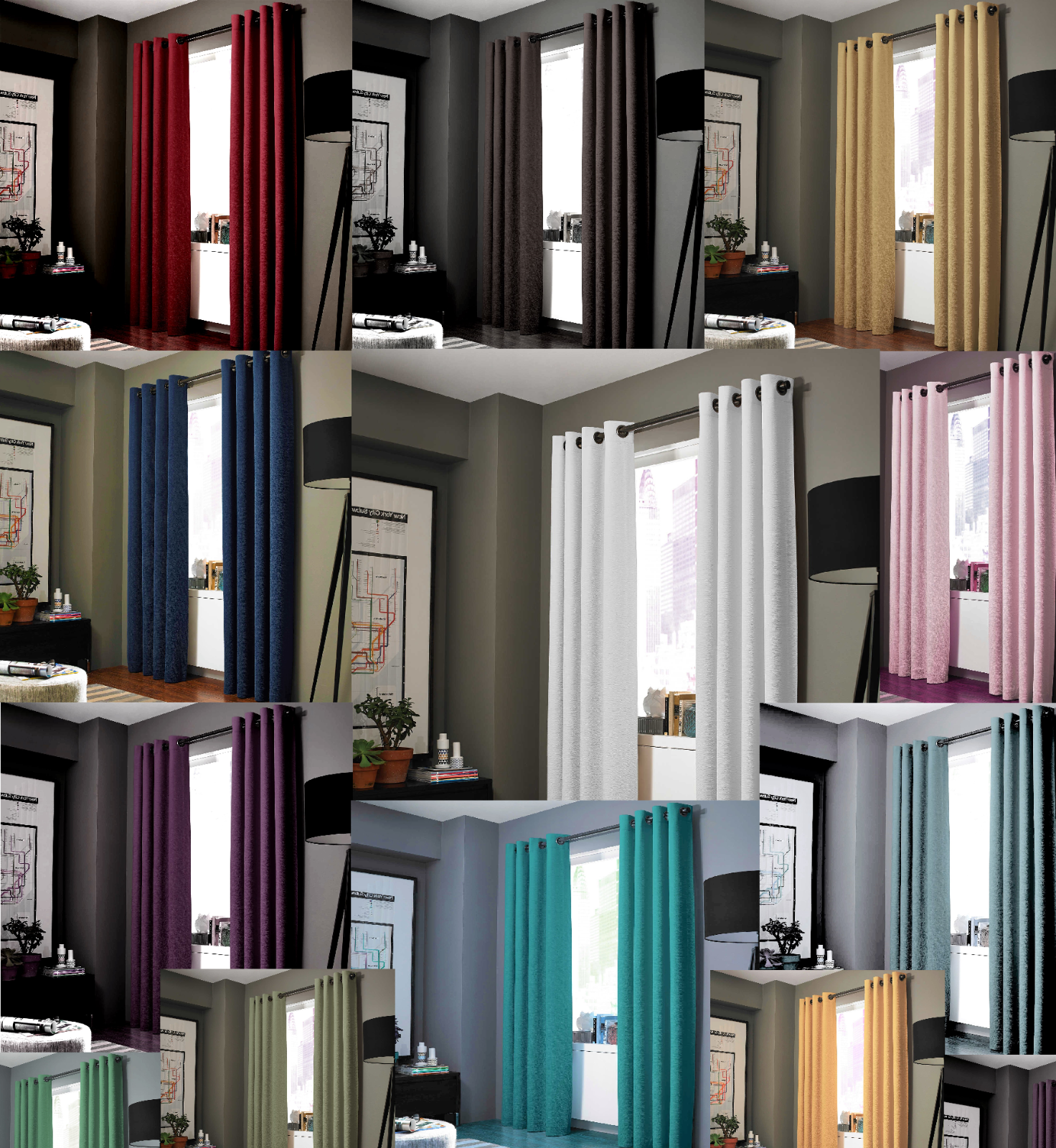 100% Blackout 2 Panels Lined Backing Heavy Thick Grommet Window Curtain ADAM