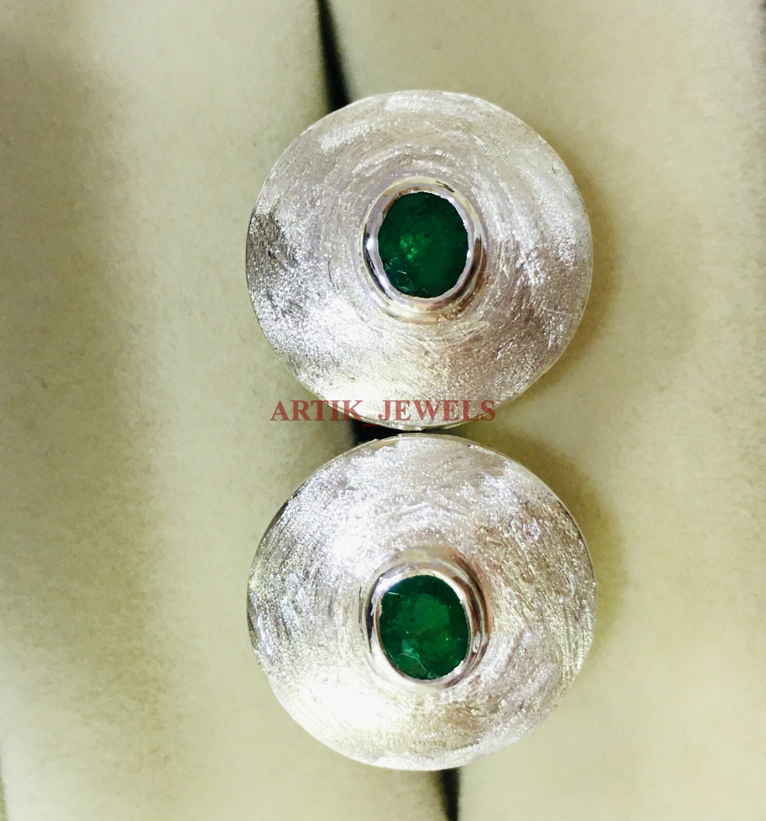 Natural Emerald Gemstone with 925 Sterling Silver Cufflink #2663