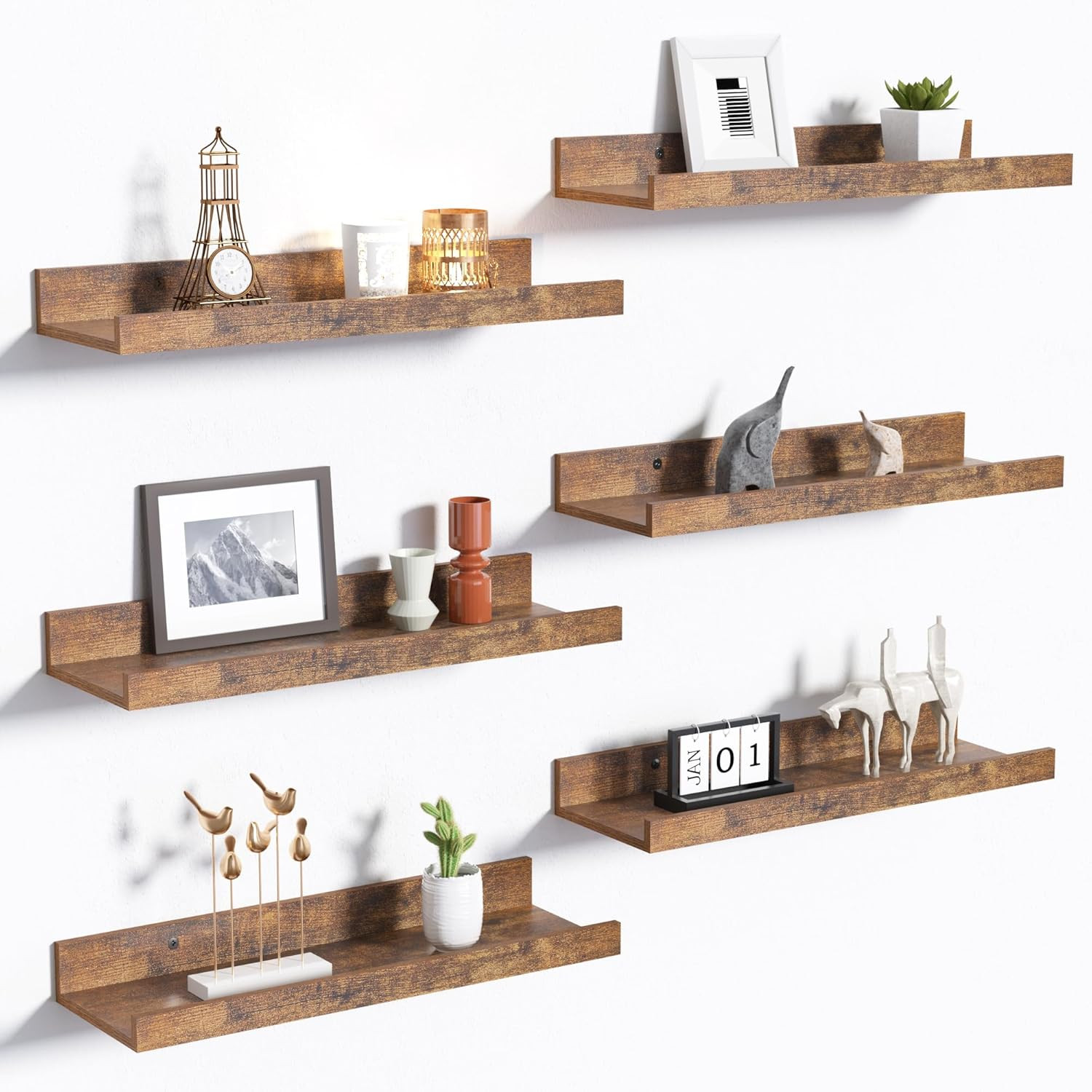 Floating Shelves for Wall, Wall Shelves for Decor Storage Set of 6, Wall Mounted