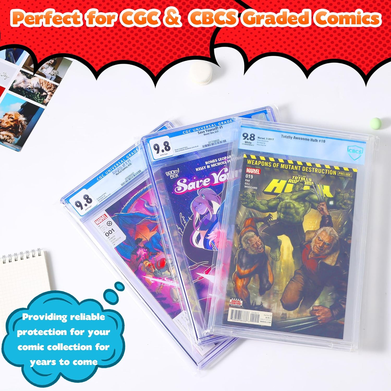 50 Pcs Resealable Graded Comic Book Bags,Clear Plastic Comic Sleeves for CGC and