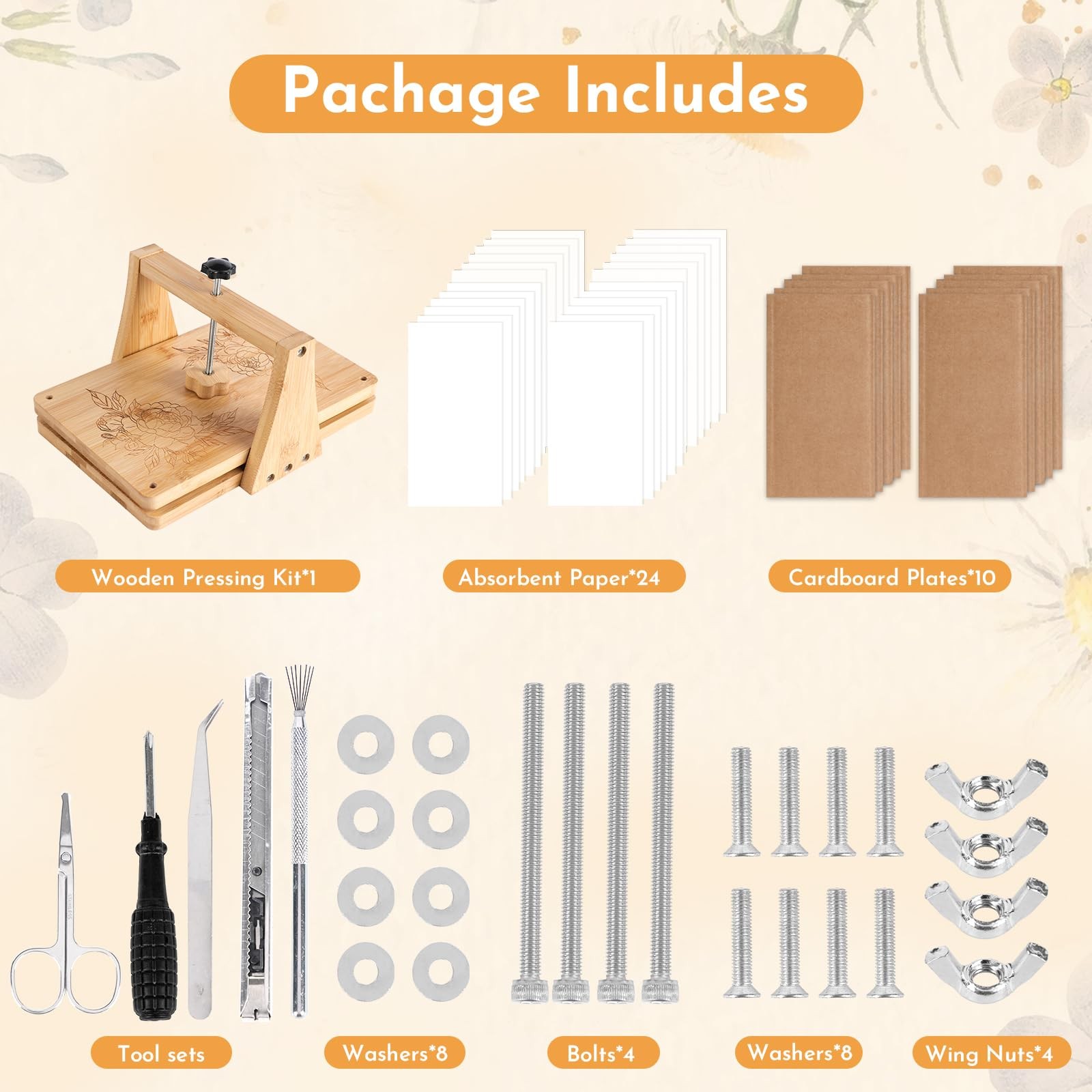 NIUGRECF 1Set Large Wooden Flower Press Kit - Even Pressure Flowers Pressed D...
