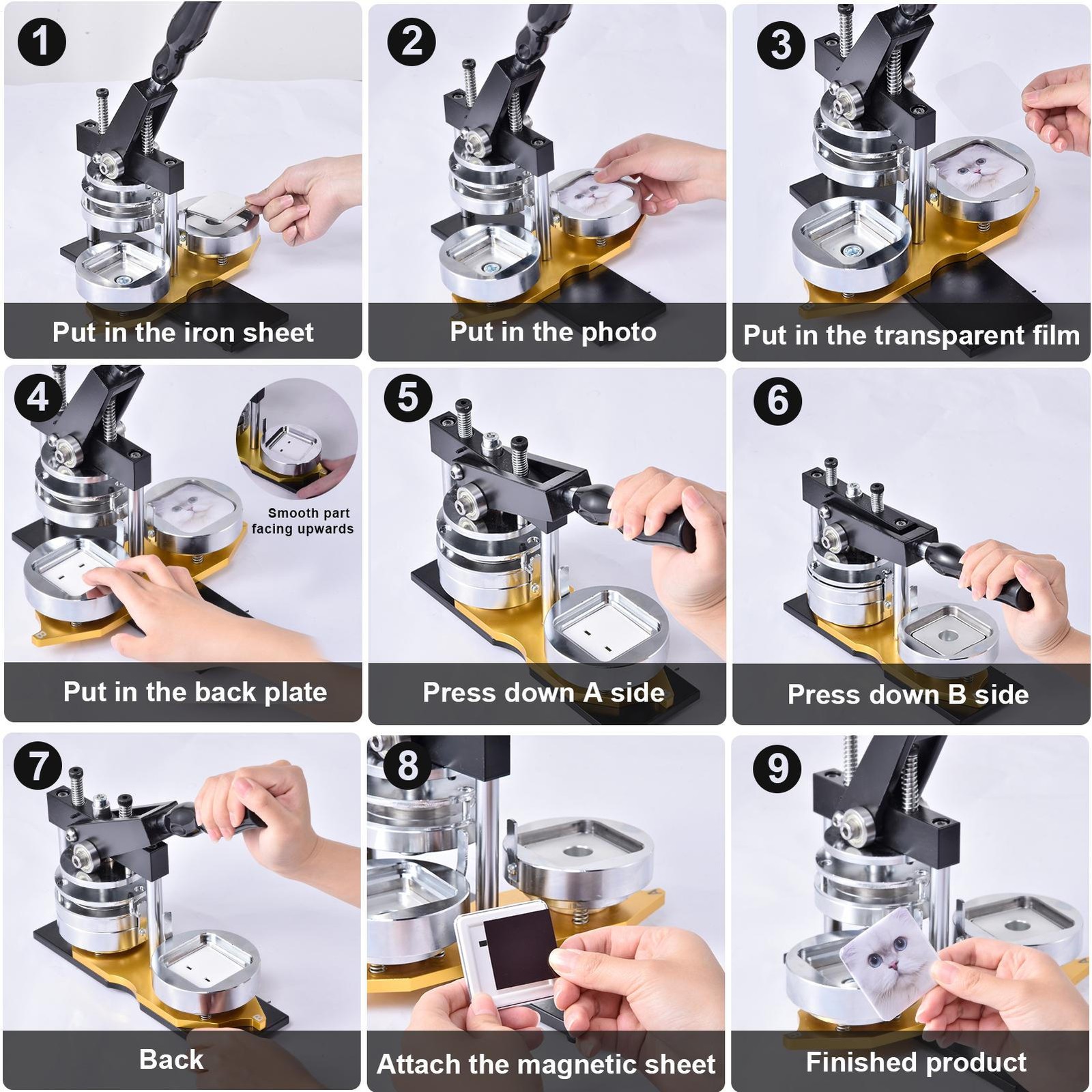 50mm 2inch Square Fridge Magnet Making Machine Kit + 100 Sets Magnet Consumables
