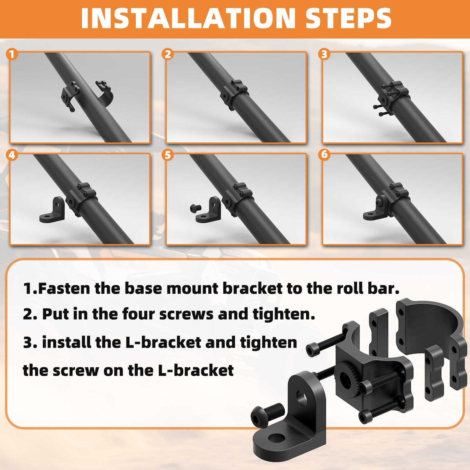 2PCS UTV ATV Whip Light Mount Flag Brackets 360°Adjustable For 1.65"-2" Roll Bar