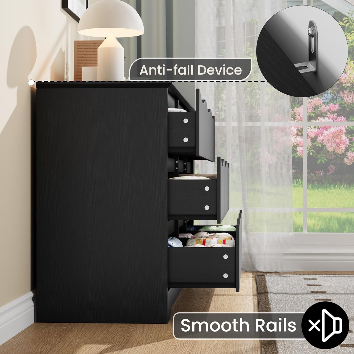 Wooden Dresser with 9 Drawers, Large Chest of Drawers with Wide Top for Bedroom