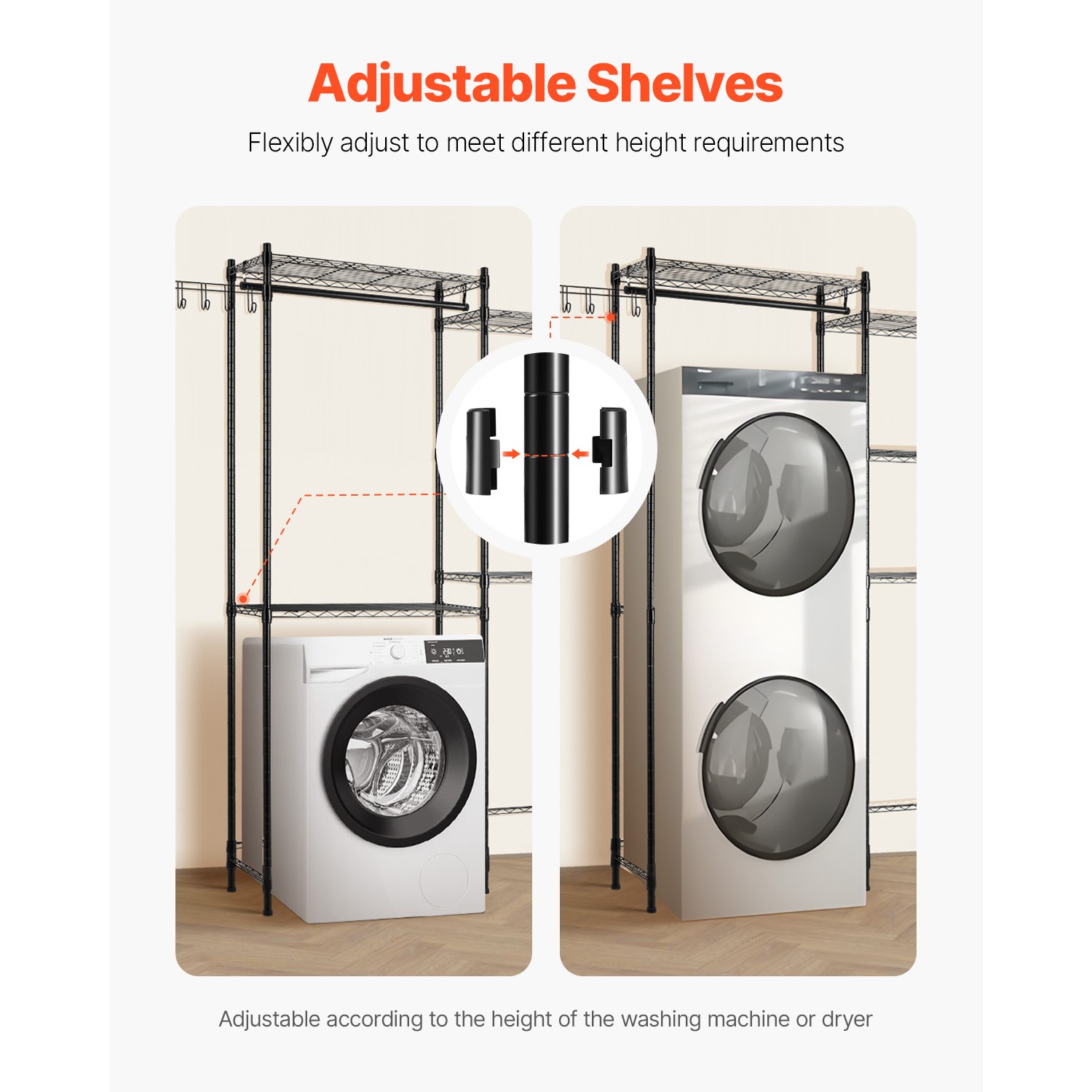 Over Washer and Dryer Storage Shelf Two Row 5 Tiers Washer Rack Black