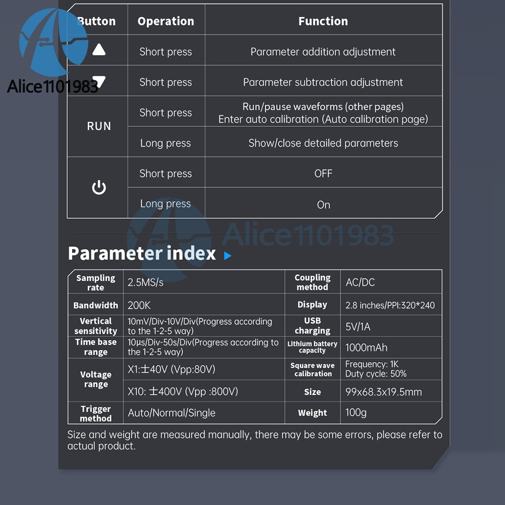 DSO 152 Handheld Small Oscilloscope Portable Digital Oscilloscope 200KHz 5V/1A