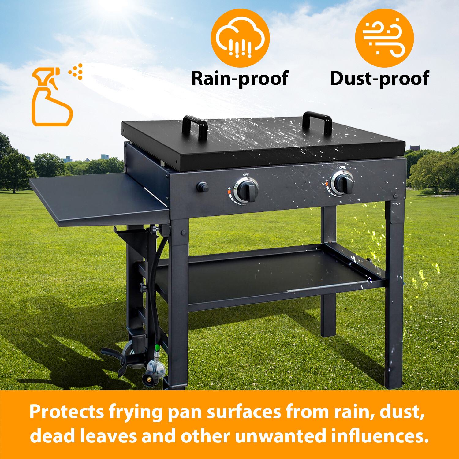 28" Hinged Lid Griddle Cover For Blackstone Griddle w/ Rear Grease Collection