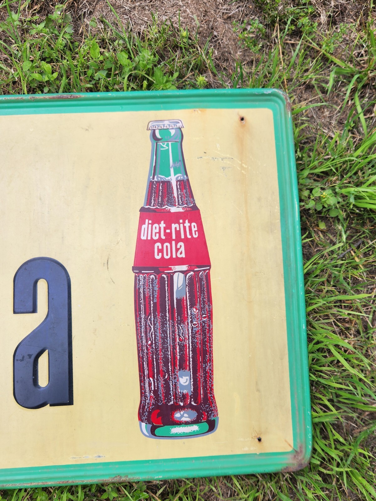 Large 54" Vintage Diet Rite Cola Sign Embossed Self Framed Soda Pop Gas Station