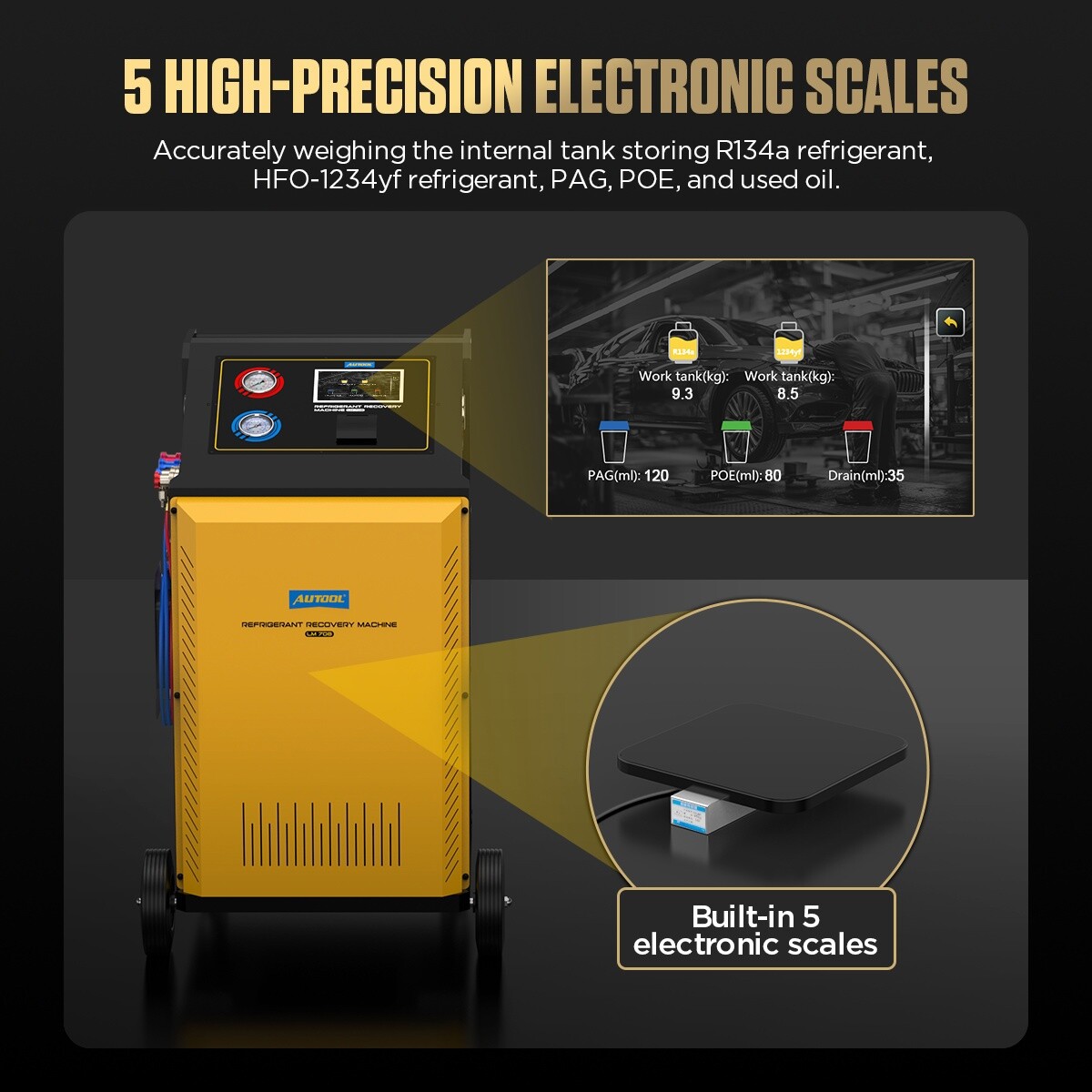 Refrigerant Recovery Machine Fully Automatic A/C HVAC Recycling Dual Cylinder