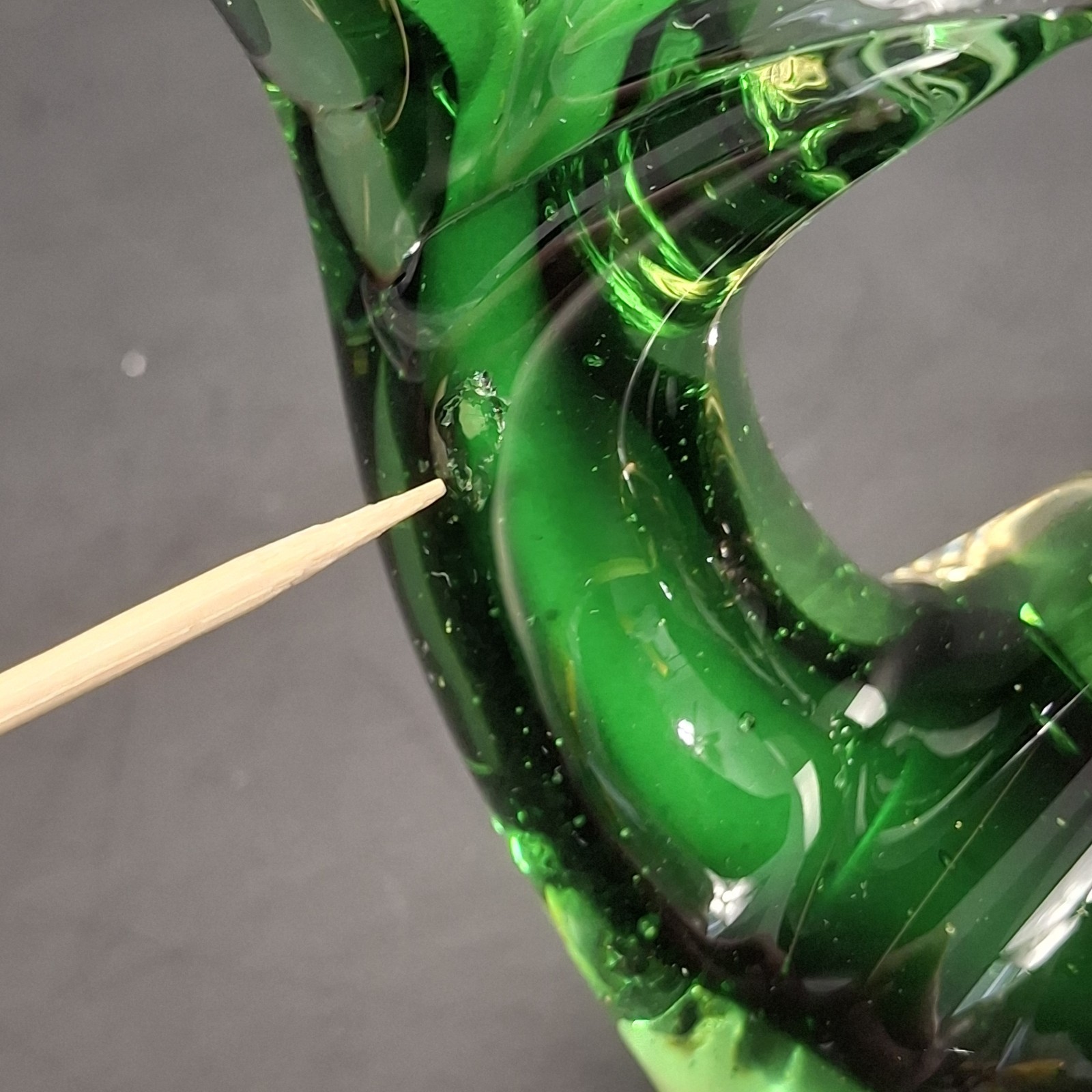 Vintage Green Glass Fish Sculpture Murano Paperweight Made in Italy Sunken Eyes