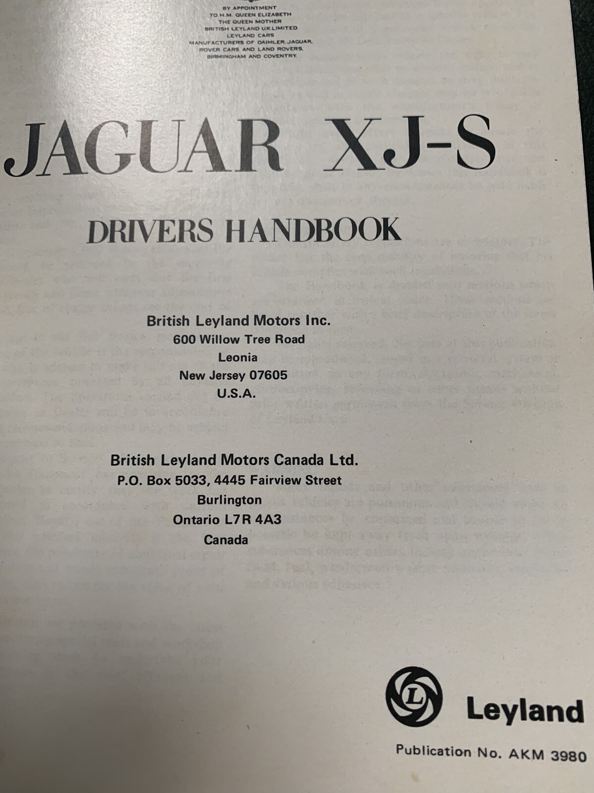 Jaguar Original XJS Drivers Handbook