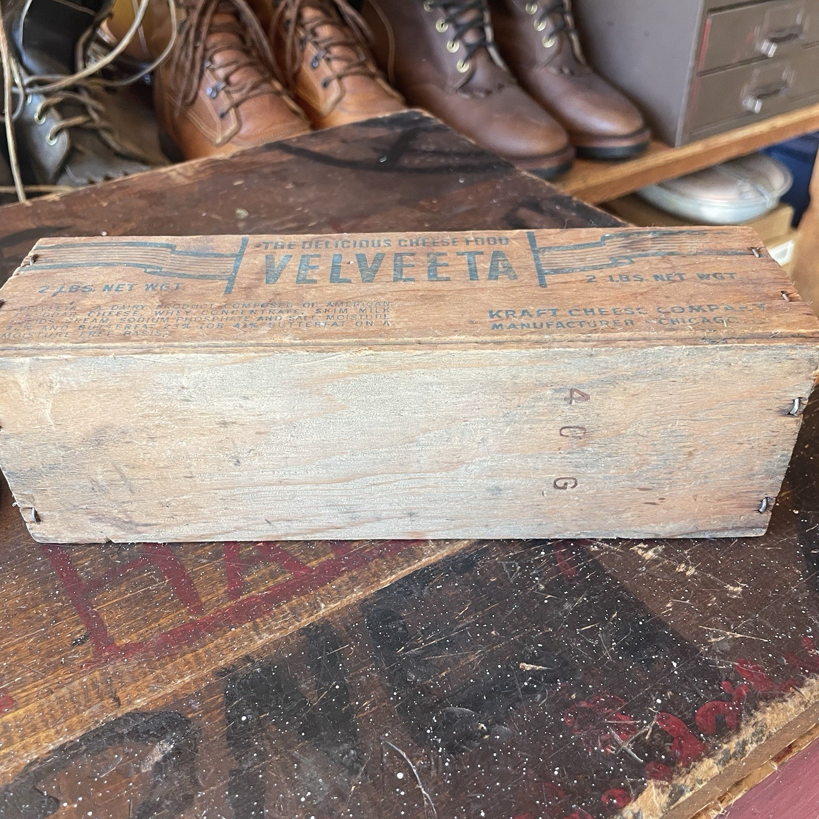 Vintage Wood KRAFT Velveeta Cheese box Crate 2 lb Size Display