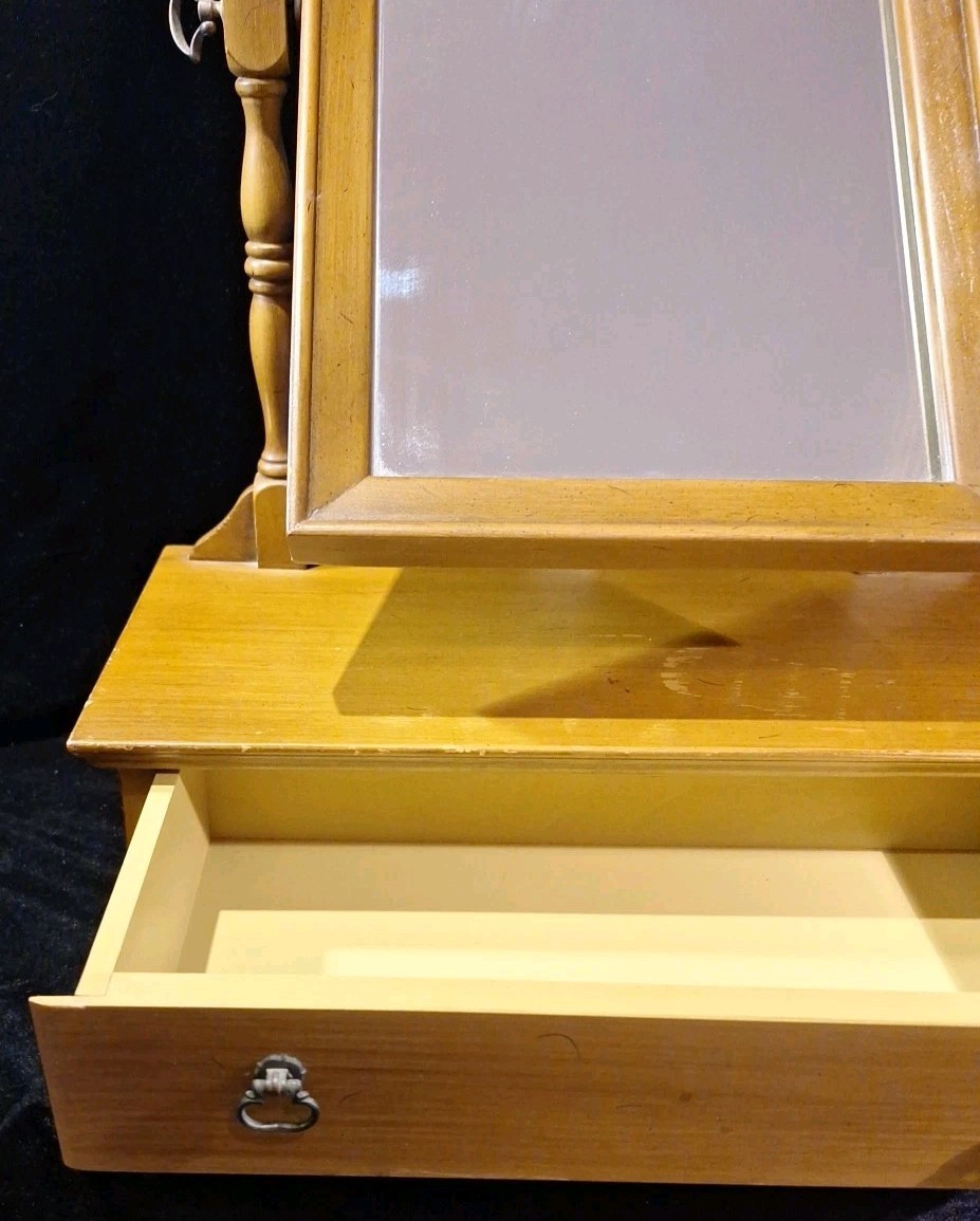 Antique Wood Tabletop Vanity Dressing Table Swivel Mirror with Storage Drawer