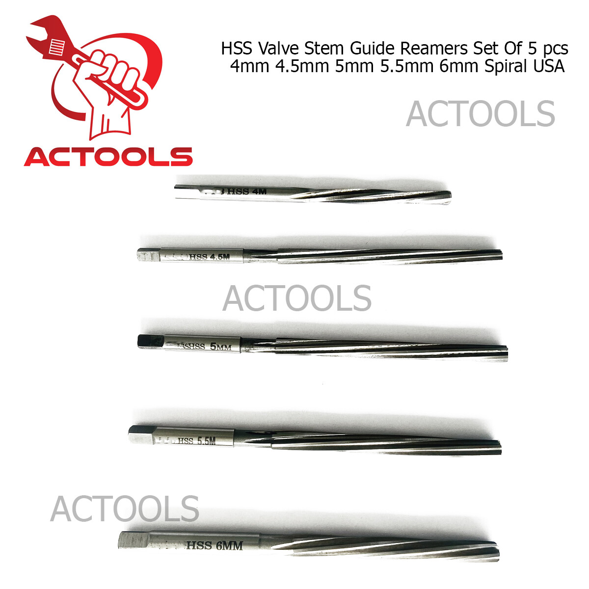Hss Valve Stem Guide Reamers 5 Pcs 4mm 4.5mm 5mm 5.5mm 6mm Spiral USA ACTOOLS