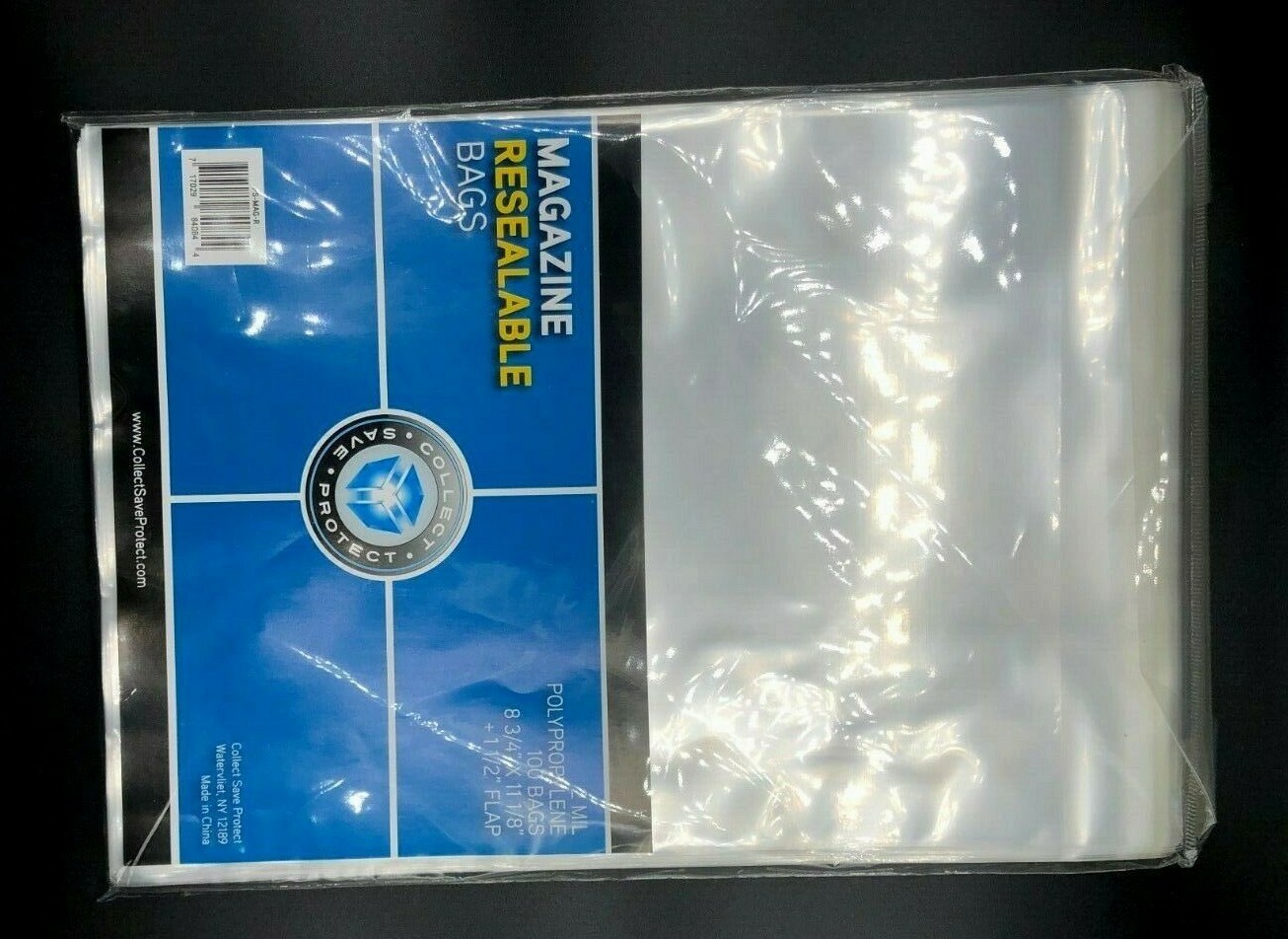 100 Sleeves Magazine Plastic Resealable Storage Bags 8 3/4" x 11 1/8" Acid Free
