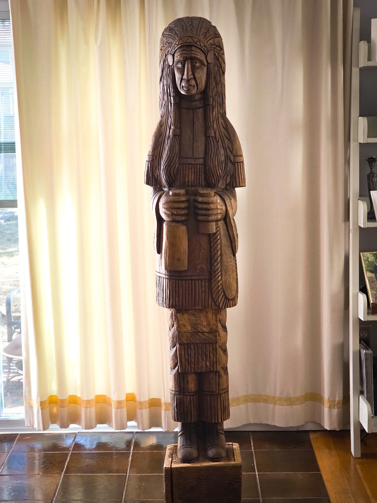 One of a kind 6' / 72lbs. CIGAR STORE INDIAN hand carved from oak