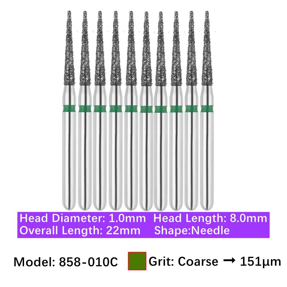 10pc Diamond Bur Shape Needle Diamond Burs for Handpiece Fine Medium Coarse