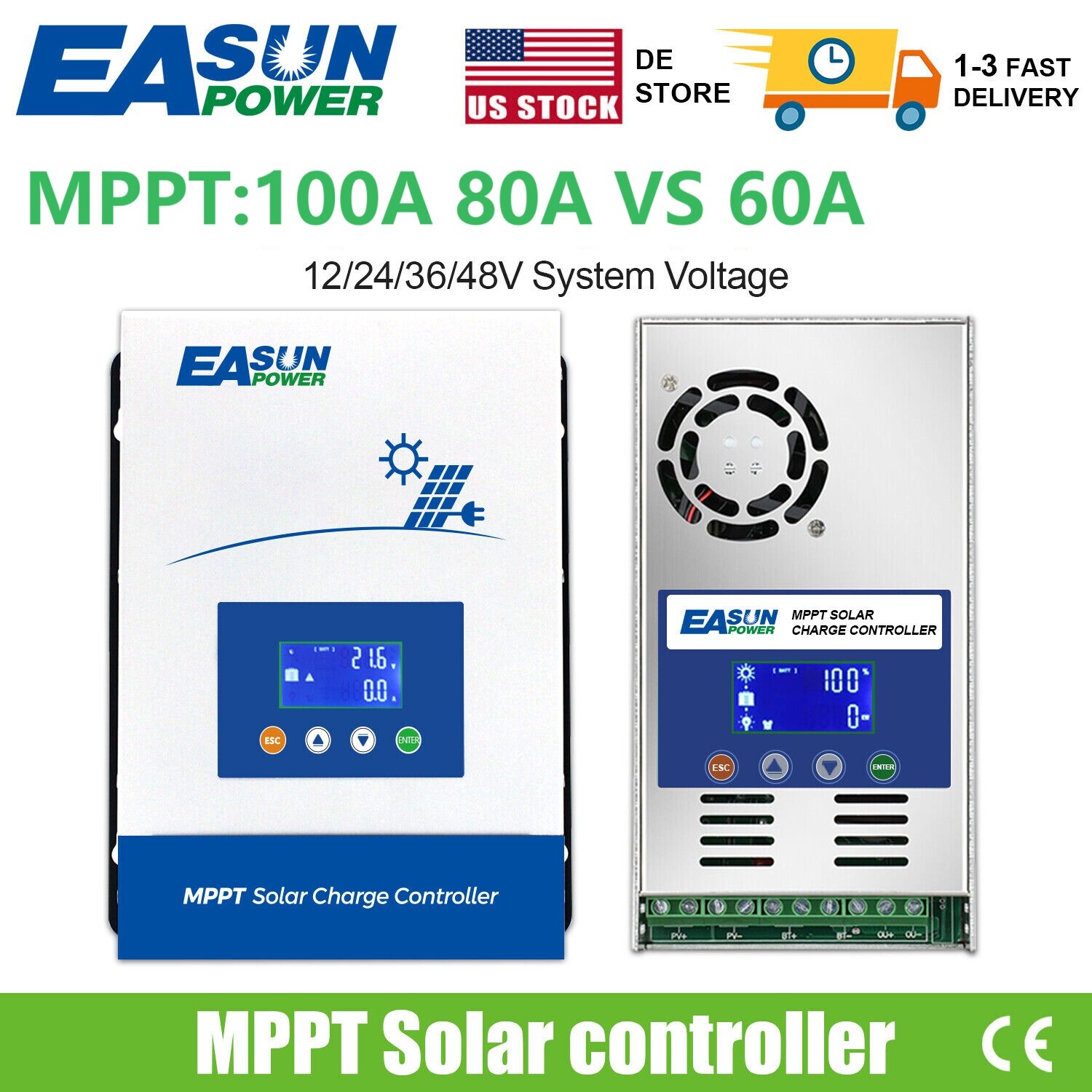 MPPT 60A 80A 100A Solar Charge Controller 12V 24V 36V 48V DC Battery Regulator
