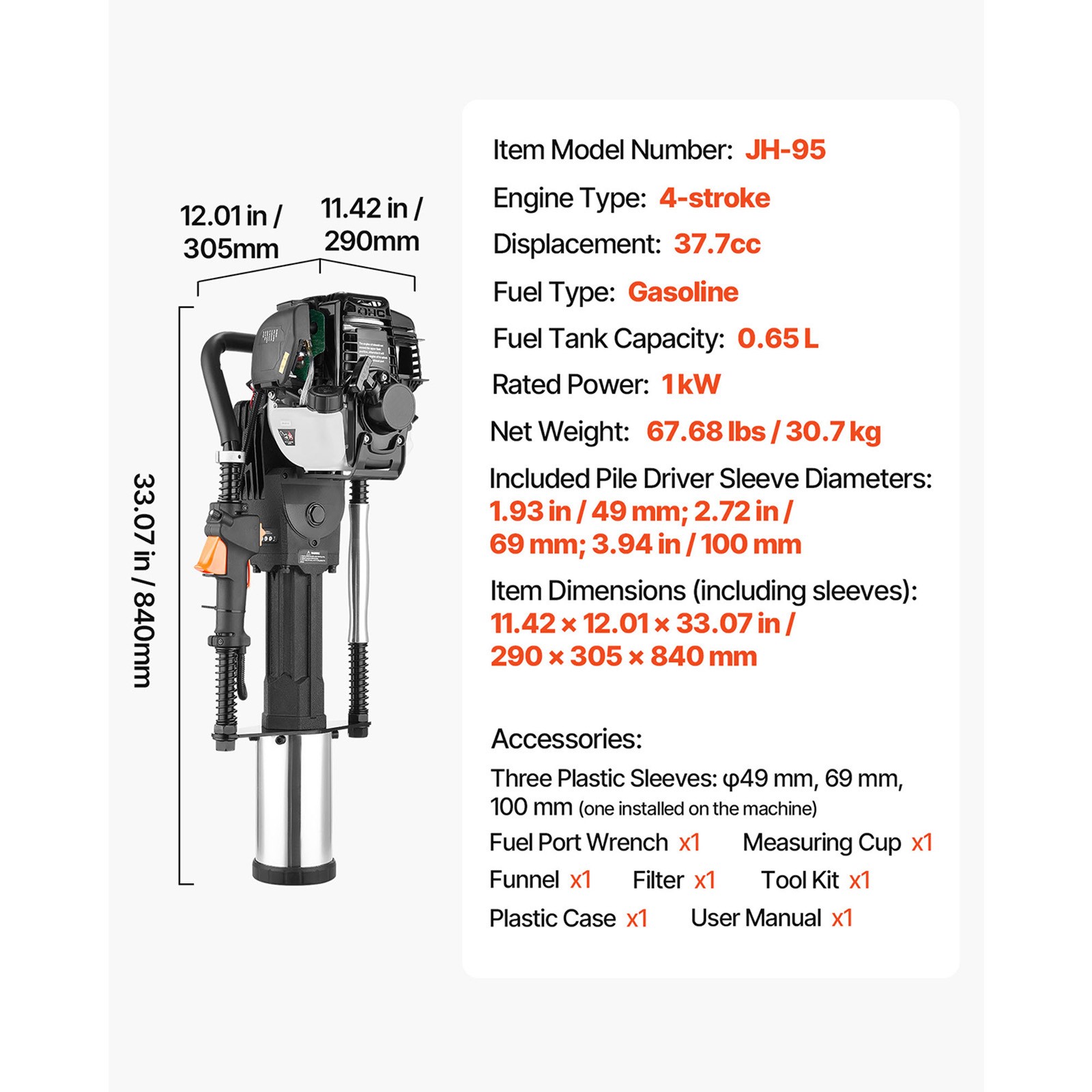 Uimoso Gas Powered T Post Driver 4 Stroke Engine Heavy Duty Fence Pounder