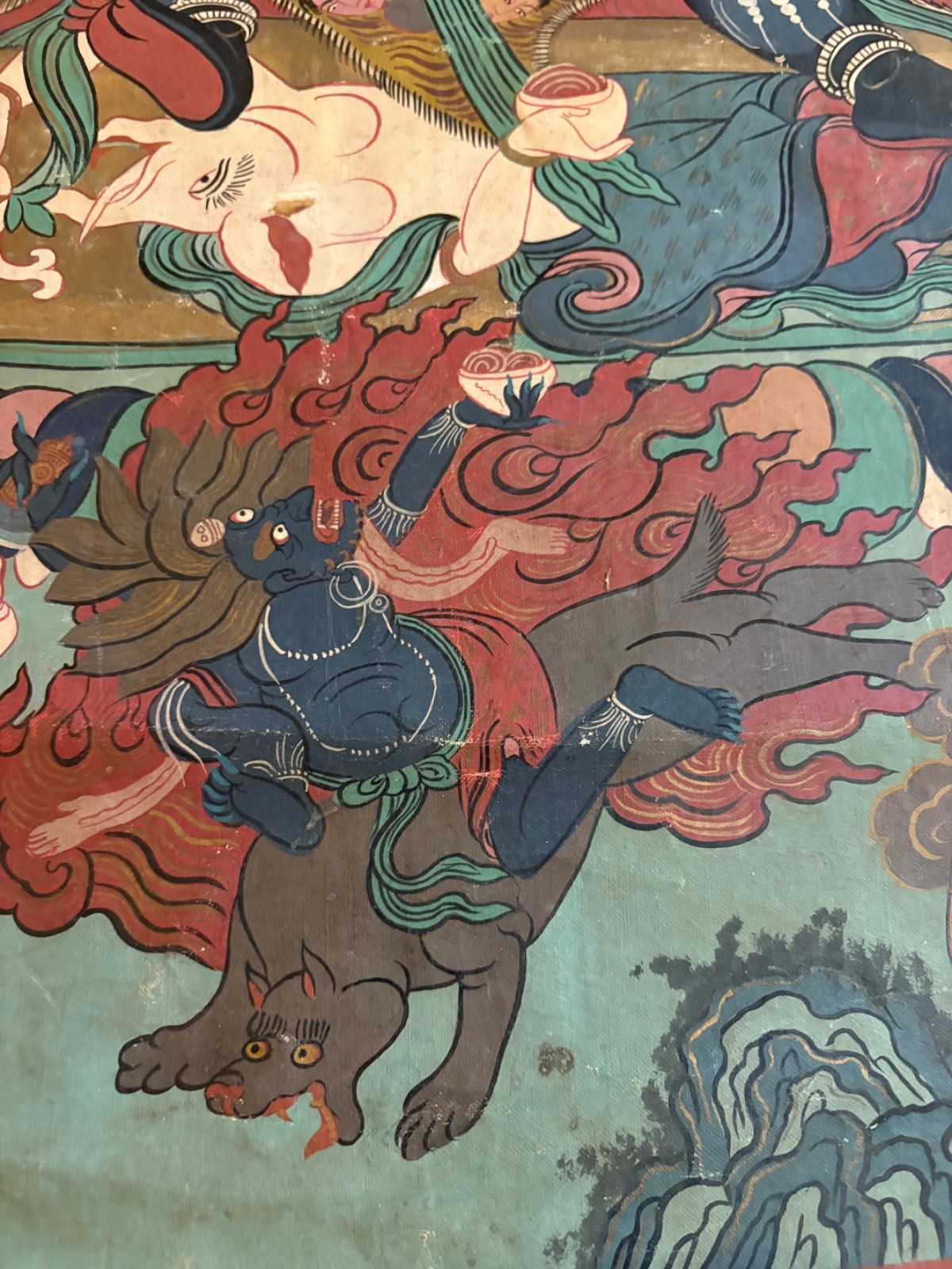 Mahakala Tibetian Thangka Painting on fabric - early 20th Century 28" x 19"