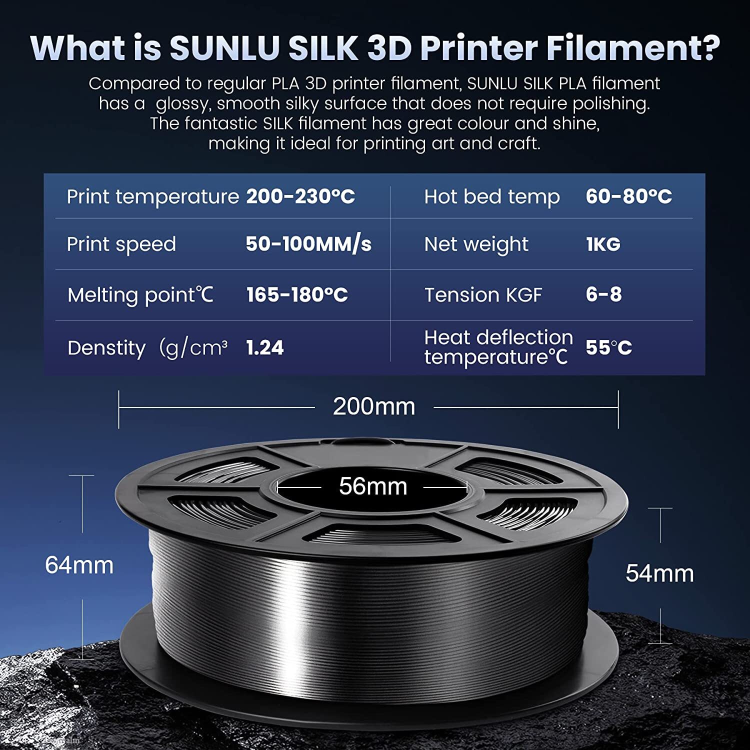 【BUY 6 GET 4 FREE,ADD 10】SUNLU 1.75MM SILK Shiny PLA+ Filament 1KG/2.2LBS Spool
