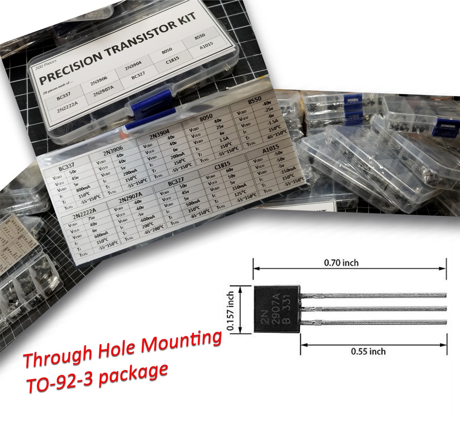 200pcs NPN / PNP 10 Value Precision Transistor Assortment Kit