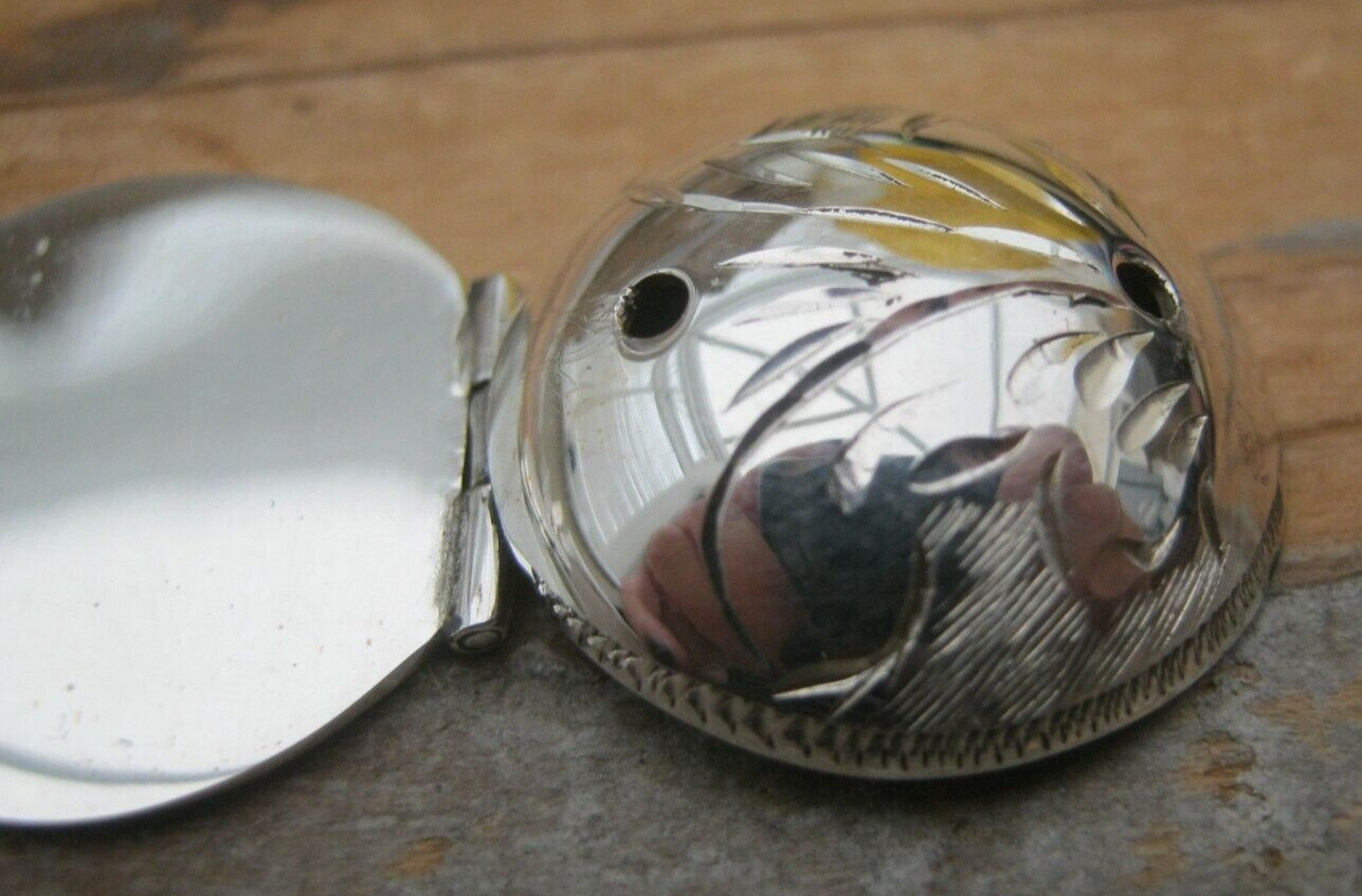 Pretty English HM Sterling Silver Engraved Folding Photo Ball Locket Pendant Fob