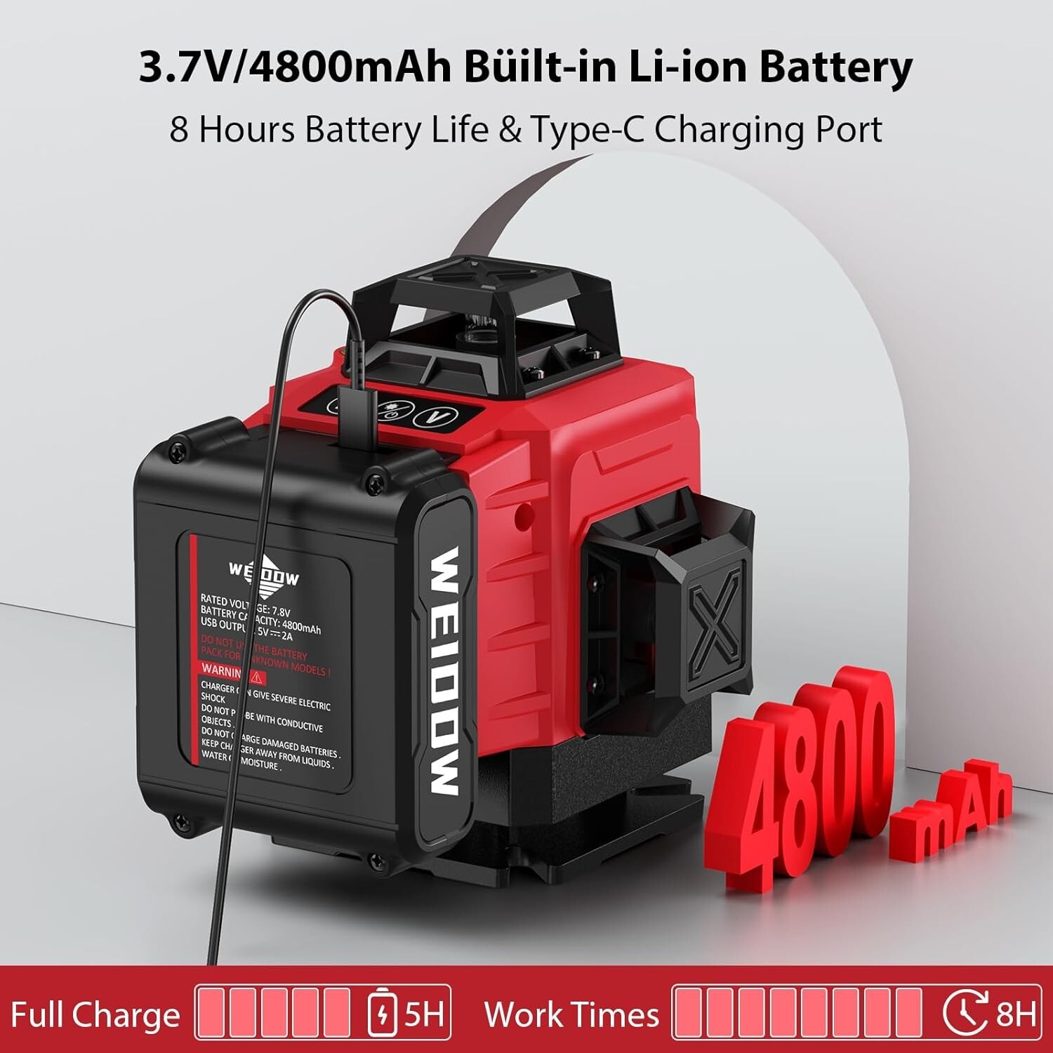 16 Lines Laser Level Self Leveling Accurate 4×360° with 4800 mAh Battery