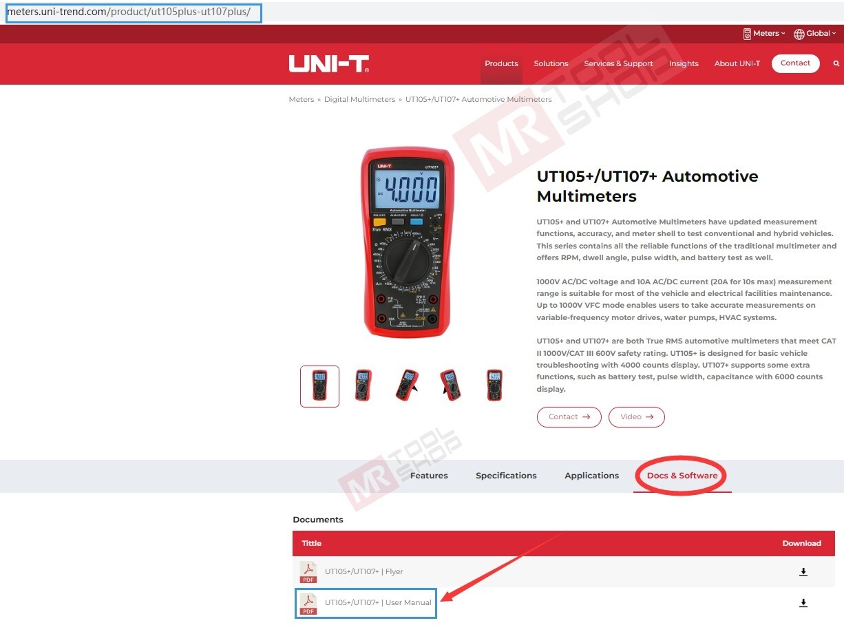 Automotive Digital Multimeter UNI-T UT105+ TRMS LPF Dwell Angle RPM Temp Tester
