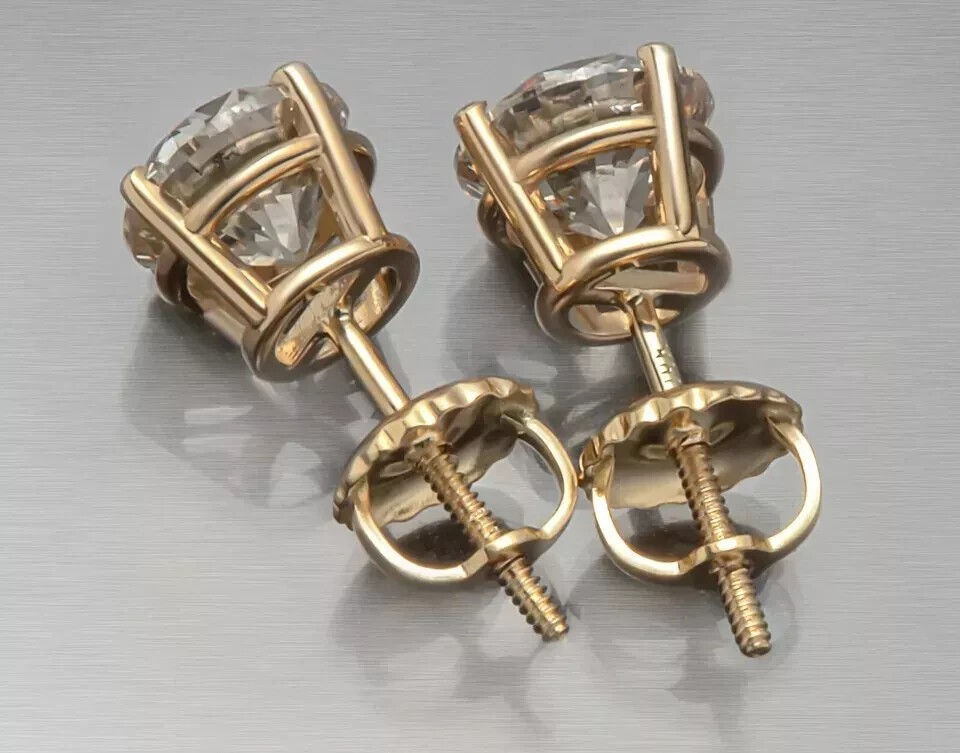 1.56 CT Round Natural Diamond Studs Earrings in 14K Yellow Gold New 14K