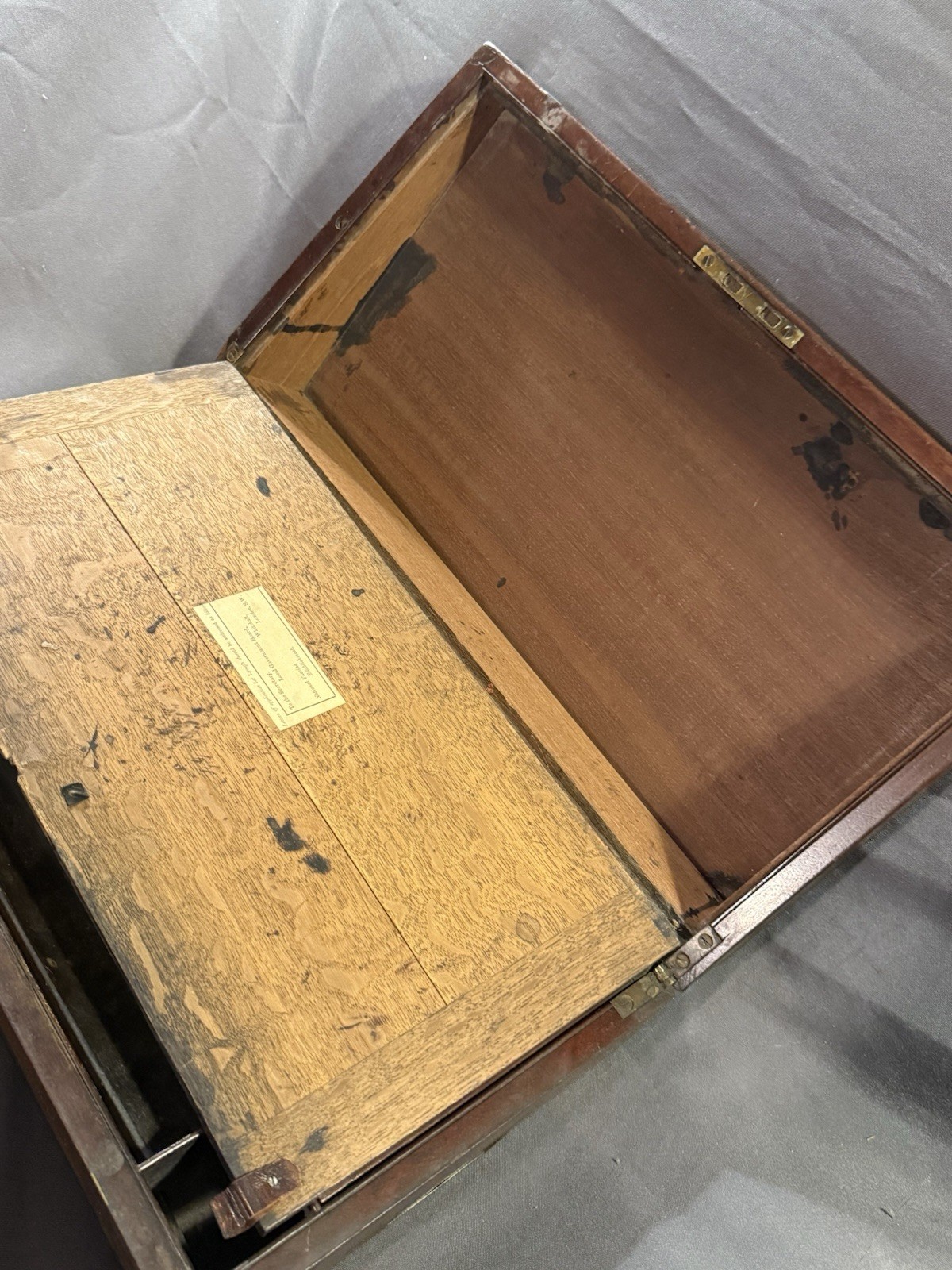 Early Antique Wood & Brass Bound Military Campaign Writing Desk