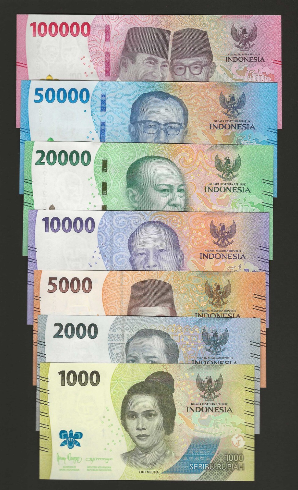 INDONESIA 1000 2000 5000 10,000 20,000 50,000 100,000 Rupiah 2022, SET 7x, UNC