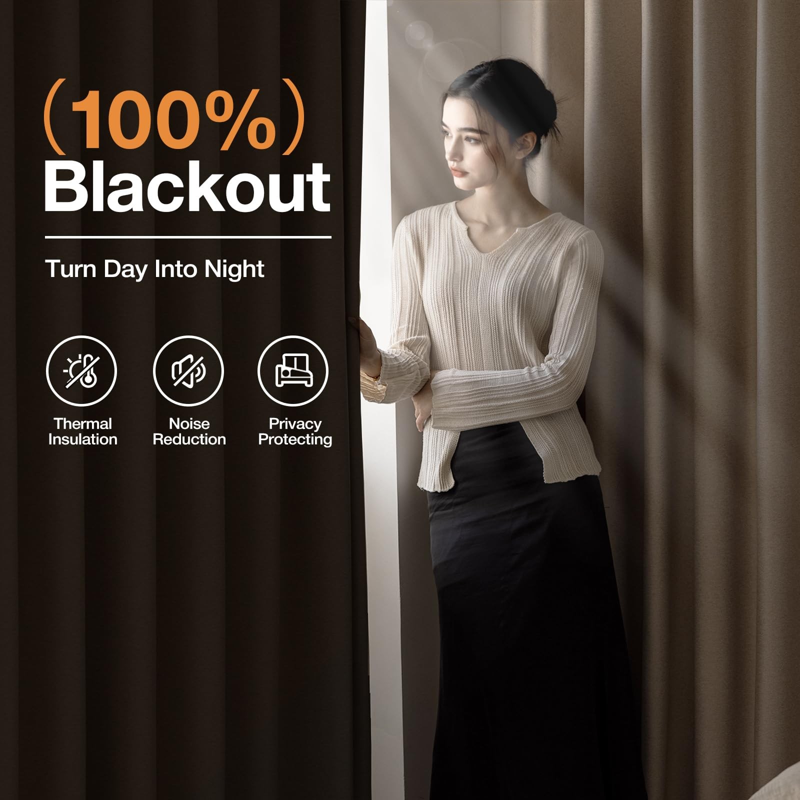 Blackout Curtains 84 Inch Length 2 Panels Set for Living Room, Grommet Linen-...