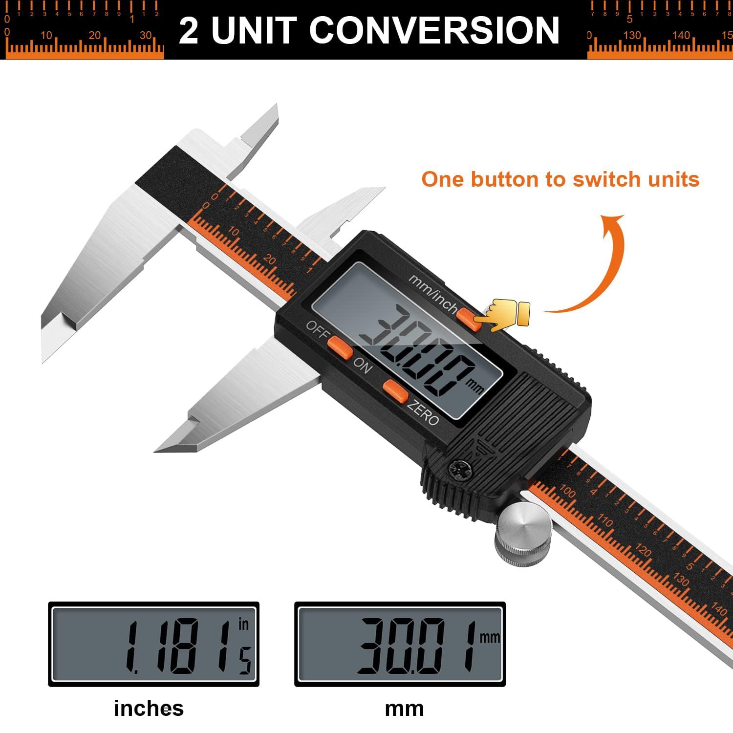 HARDELL Digital Caliper, 6 Inch Stainless Steel Caliper Measuring Tool with Larg