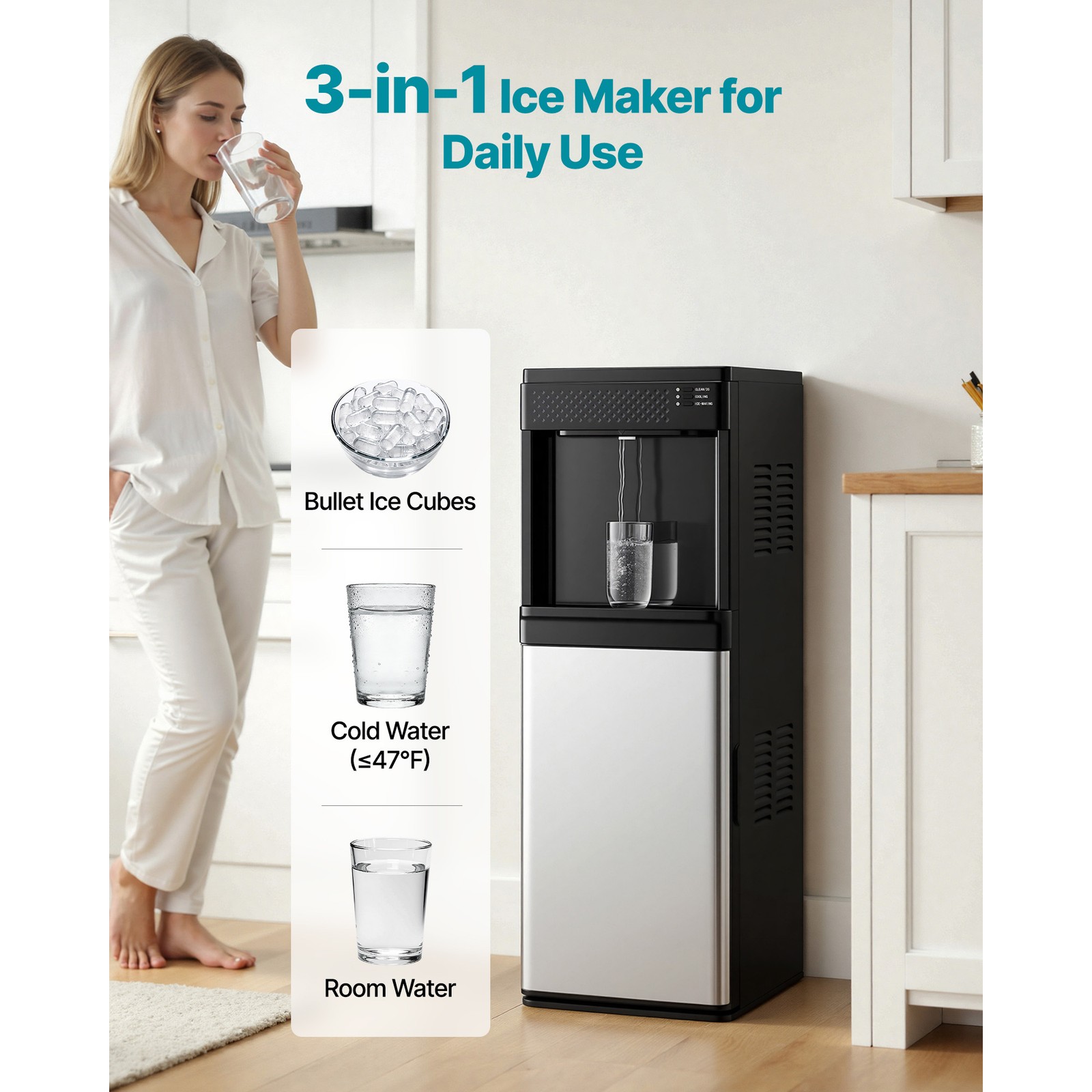 Uimoso 3-in-1 Floor-Standing Water Dispenser with Ice Maker for Home Use