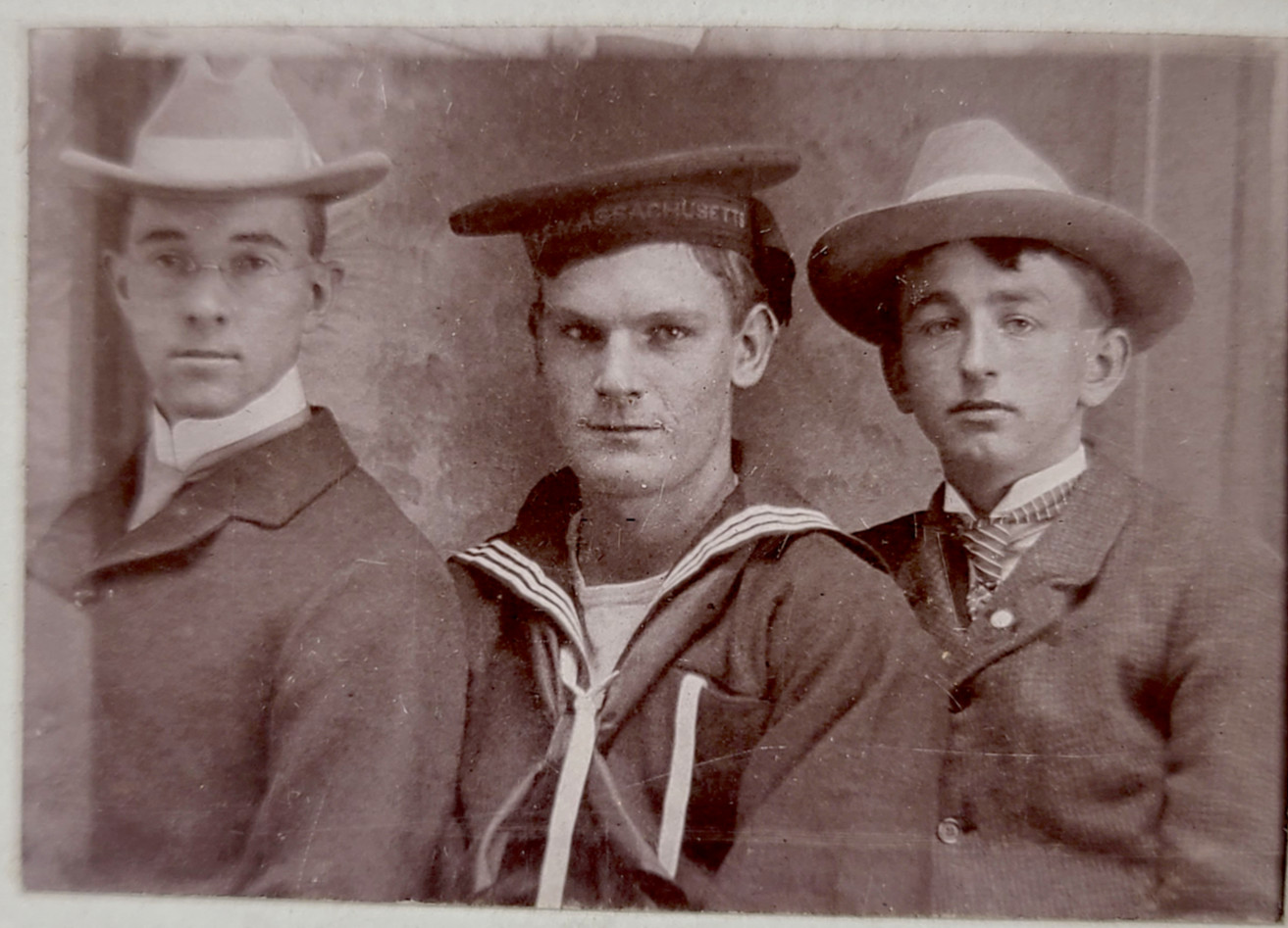 Antique USS MASSACHUSETTS Sailor Photo Mt Vernon NY Handsome Vintage Military