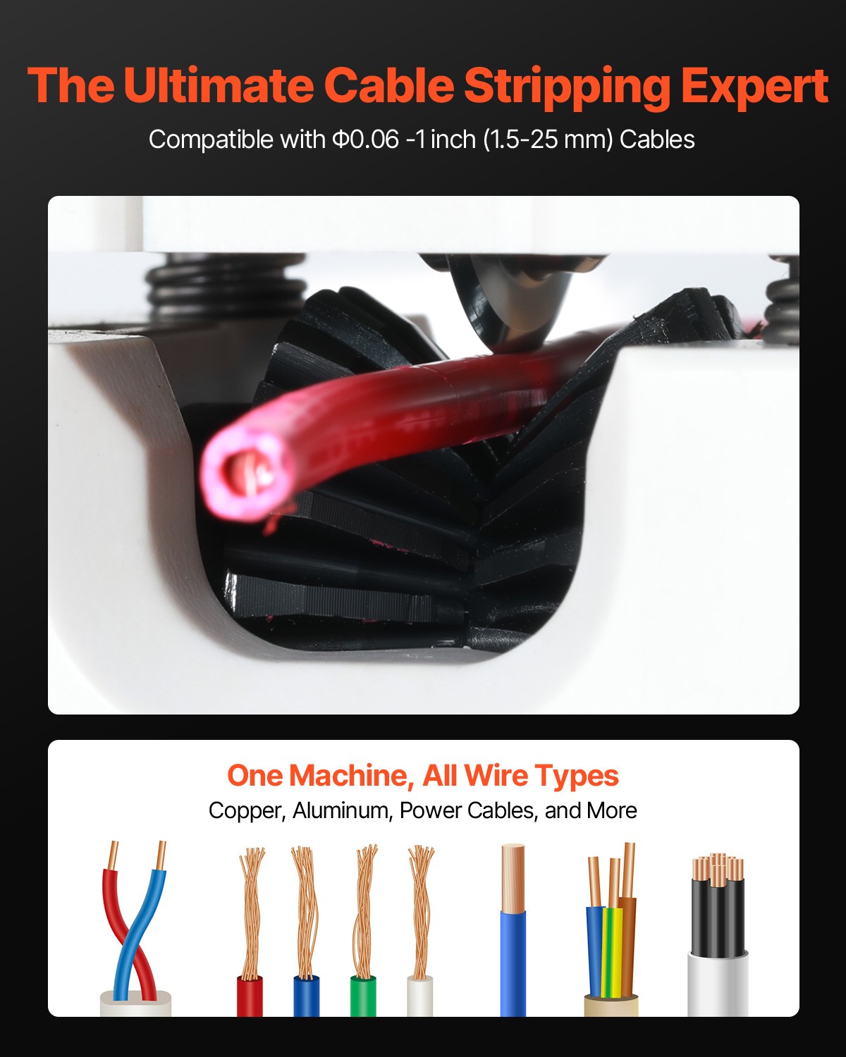 VEVOR Manual Wire Stripper Stripping Machine 0.06-1 in Hand or Drill Portable