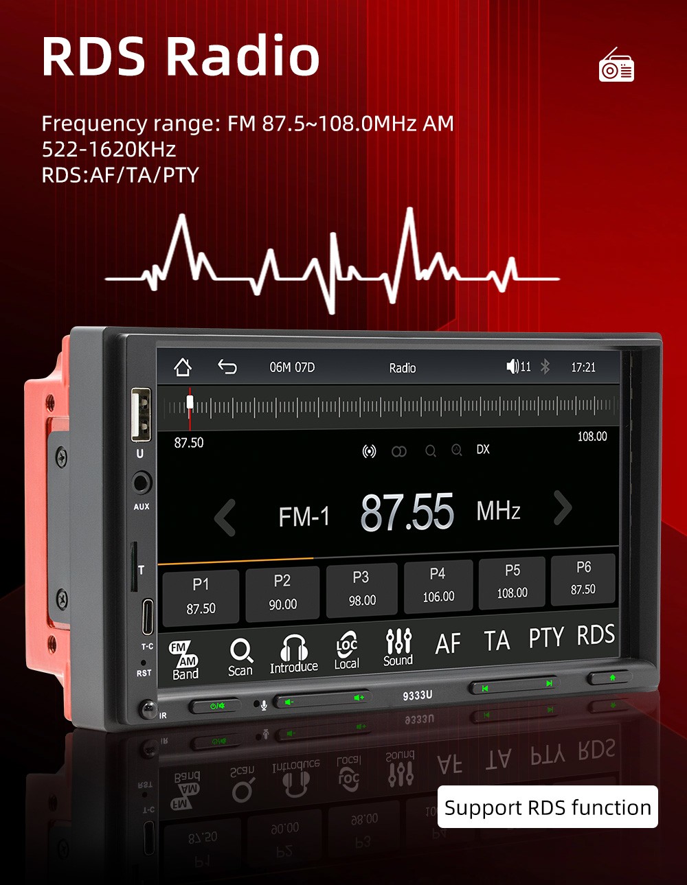 Double 7" 2Din Touch Screen Car Stereo Bluetooth Radio Apple/Android Carplay GPS