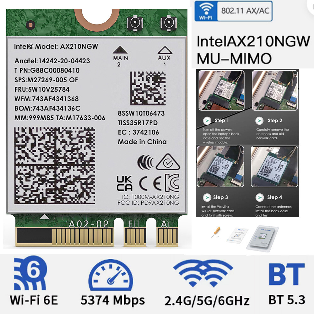 WiFi 6E Card M.2 Intel AX210 WiFi Bluetooth 5.3 Tri-Band Laptop M.2 Network Card