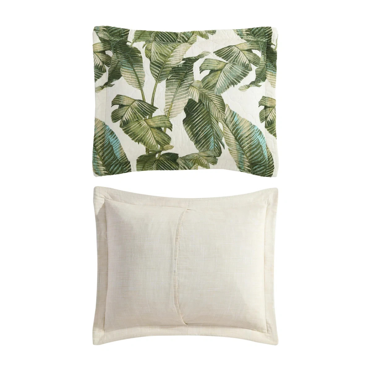 King Quilt Set Green Coastal Botanical Tropical Floral Bahama Exotic Leaves 3Pc