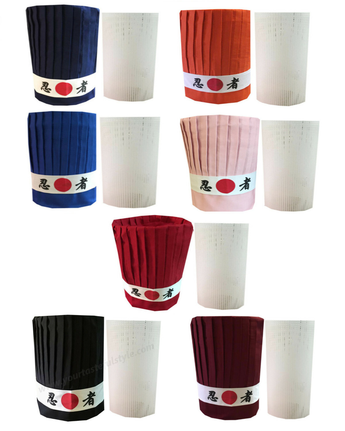 Hibachi Chef Tall Hat Set with Headband & Plastic Net, New