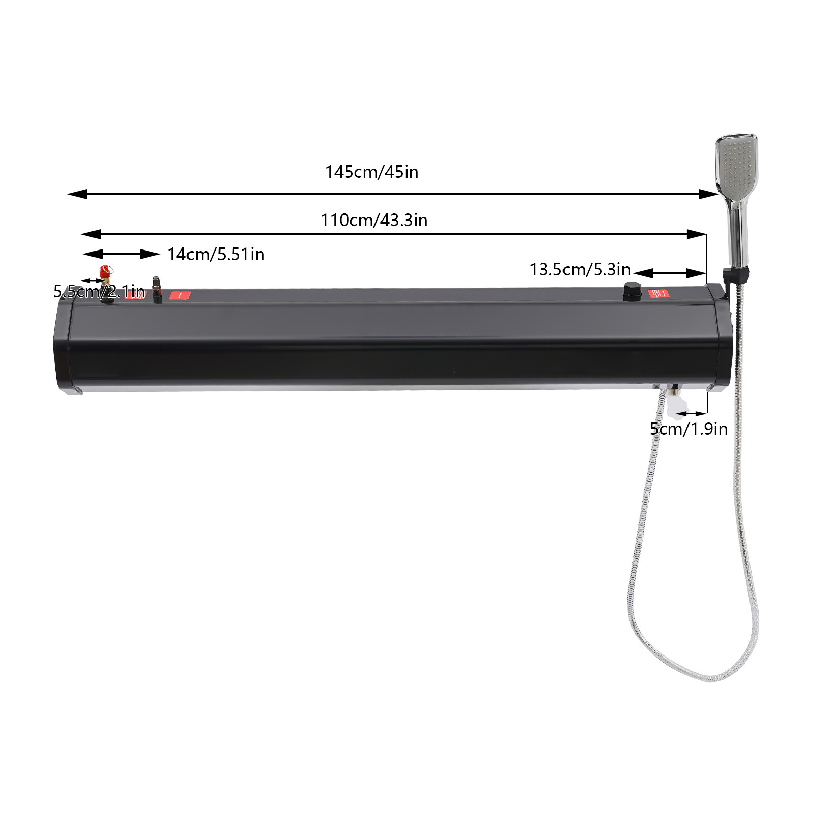 Black Pressurized 8Gallon Camping Shower Water Tank Storage For Off-Road Pick-up