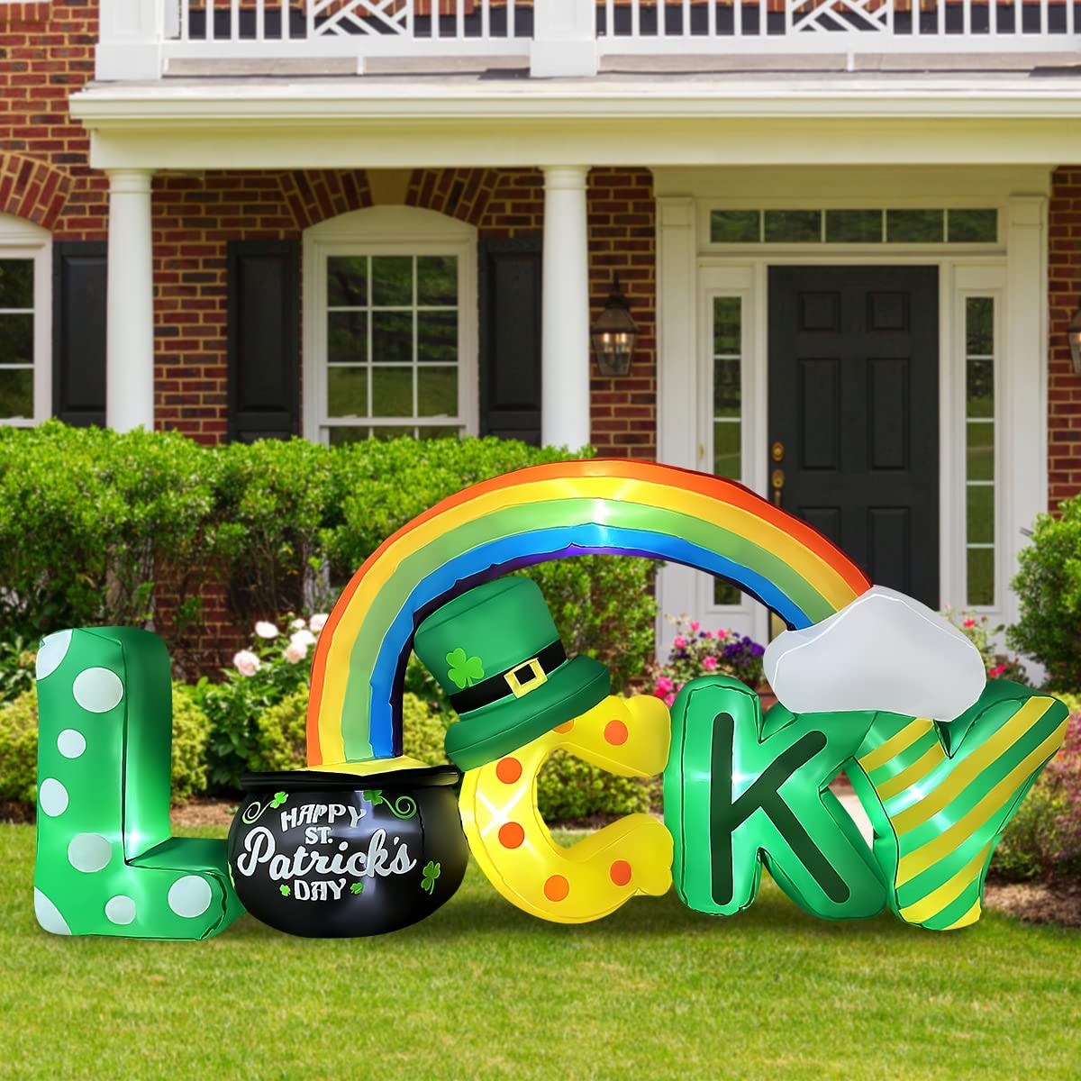 6.5 Ft Long St Patricks Day Inflatables Lucky Letters with Gold Pot and Rainb...