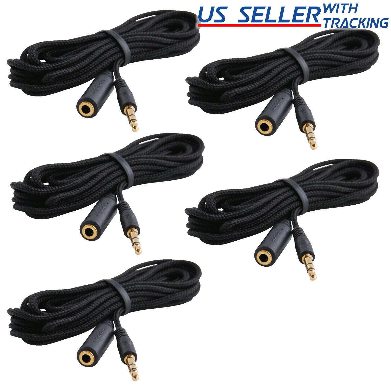 5-pack 10ft 3.5mm 1/8" Stereo Audio Aux Headphone Cable Extension Cord M to F 5X