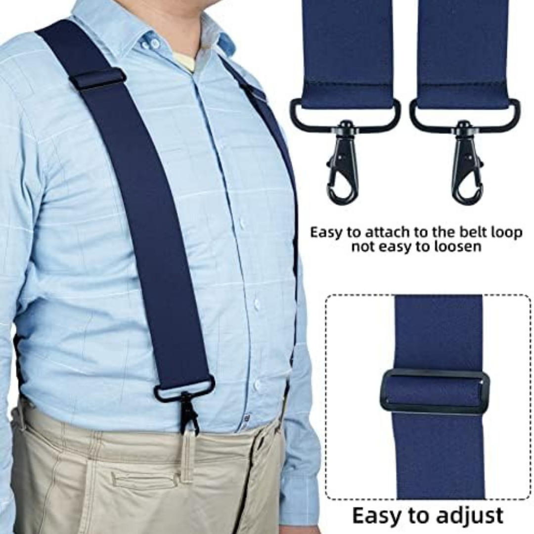 Men’s Heavy Duty Belt Loops X Back 2 Inch Wide Suspenders with 4 Snap Hooks